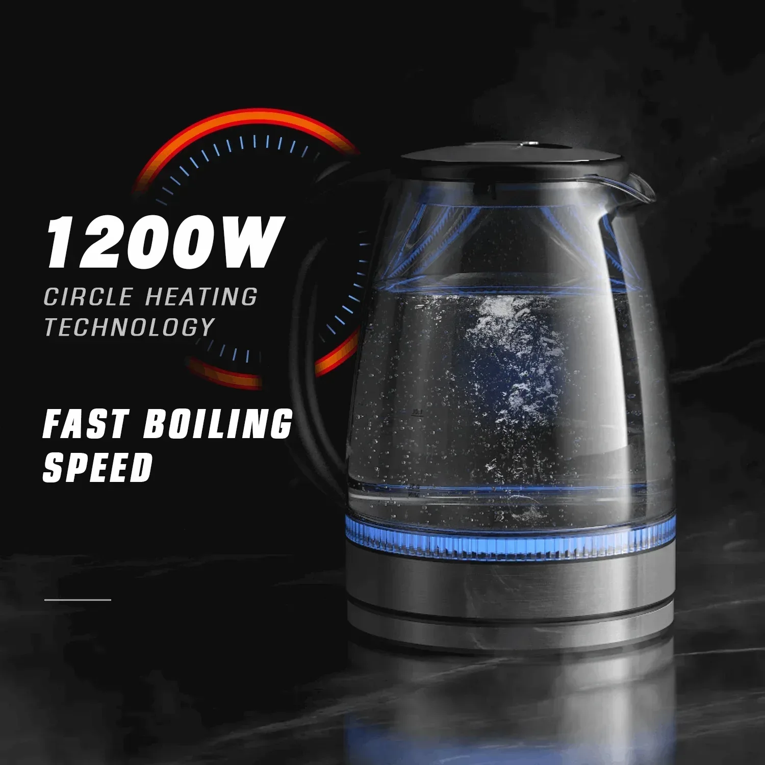 Electric Kettle, 1.7L Glass Boiler Electric Tea Kettle with Blue LED Indicator Light, Silver - Image 4