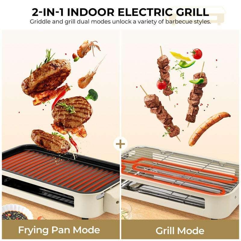 Electric Smokeless Indoor Grill – Non-Stick Raclette BBQ with 3 Mini Pans, Perfect for Grilling, Roasting & Frying, Easy to Clean, 1500W (Beige) - Image 3