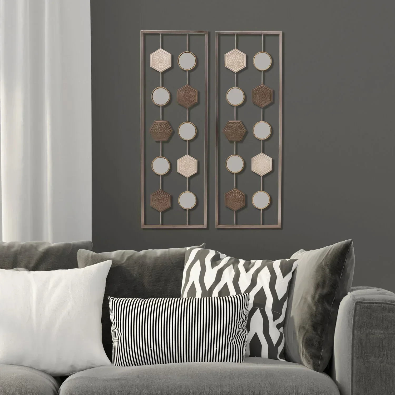 Elements Set of 2 Metal Geometric Wall Décor Panels - Image 3
