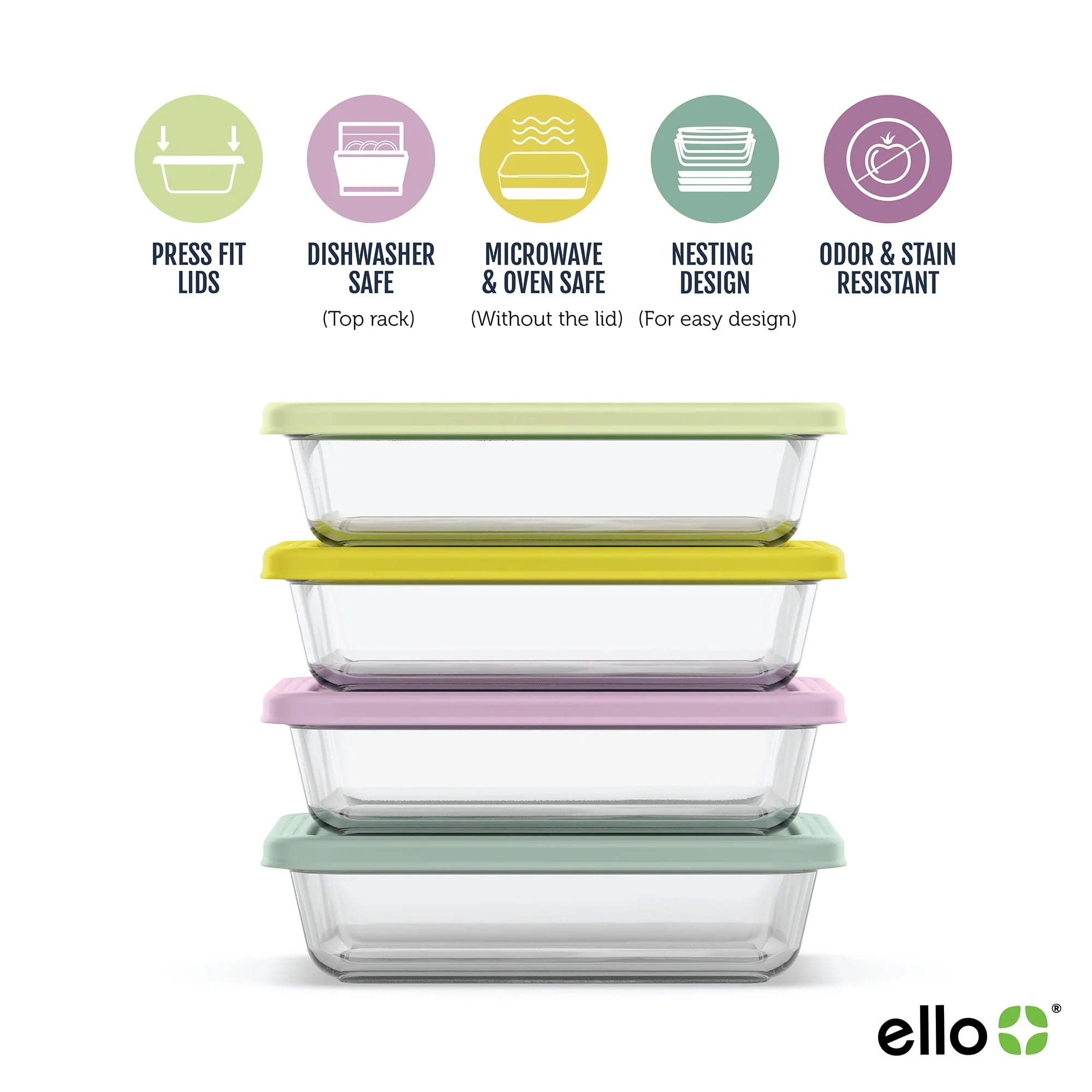 Ello Everyday 4.5 Cup 8PC Glass Meal Prep Set - Image 3