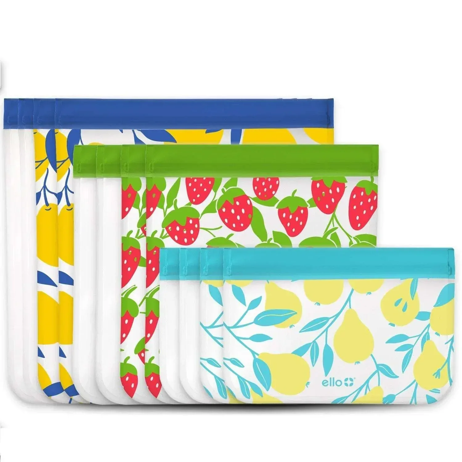 Ello Plastic Reusable Food Storage Bags 12 Pack, Summer Fruits - Image 3