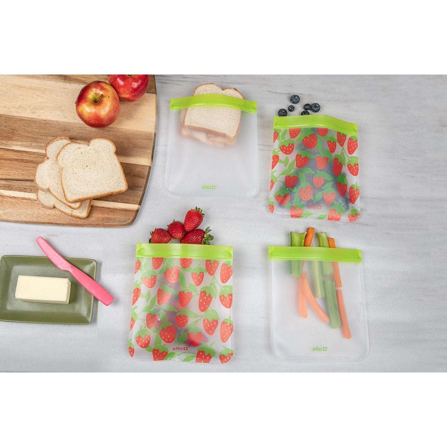 Ello Plastic Reusable Food Storage Bags 12 Pack, Summer Fruits - Image 4