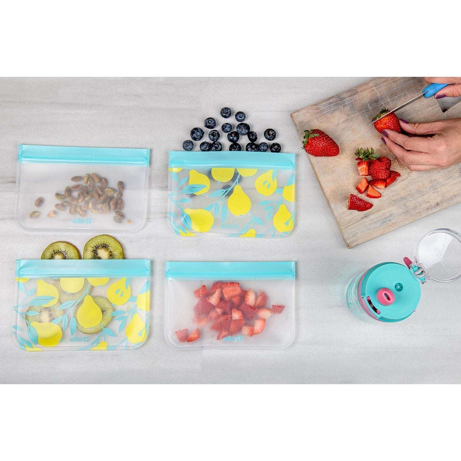 Ello Plastic Reusable Food Storage Bags 12 Pack, Summer Fruits - Image 5