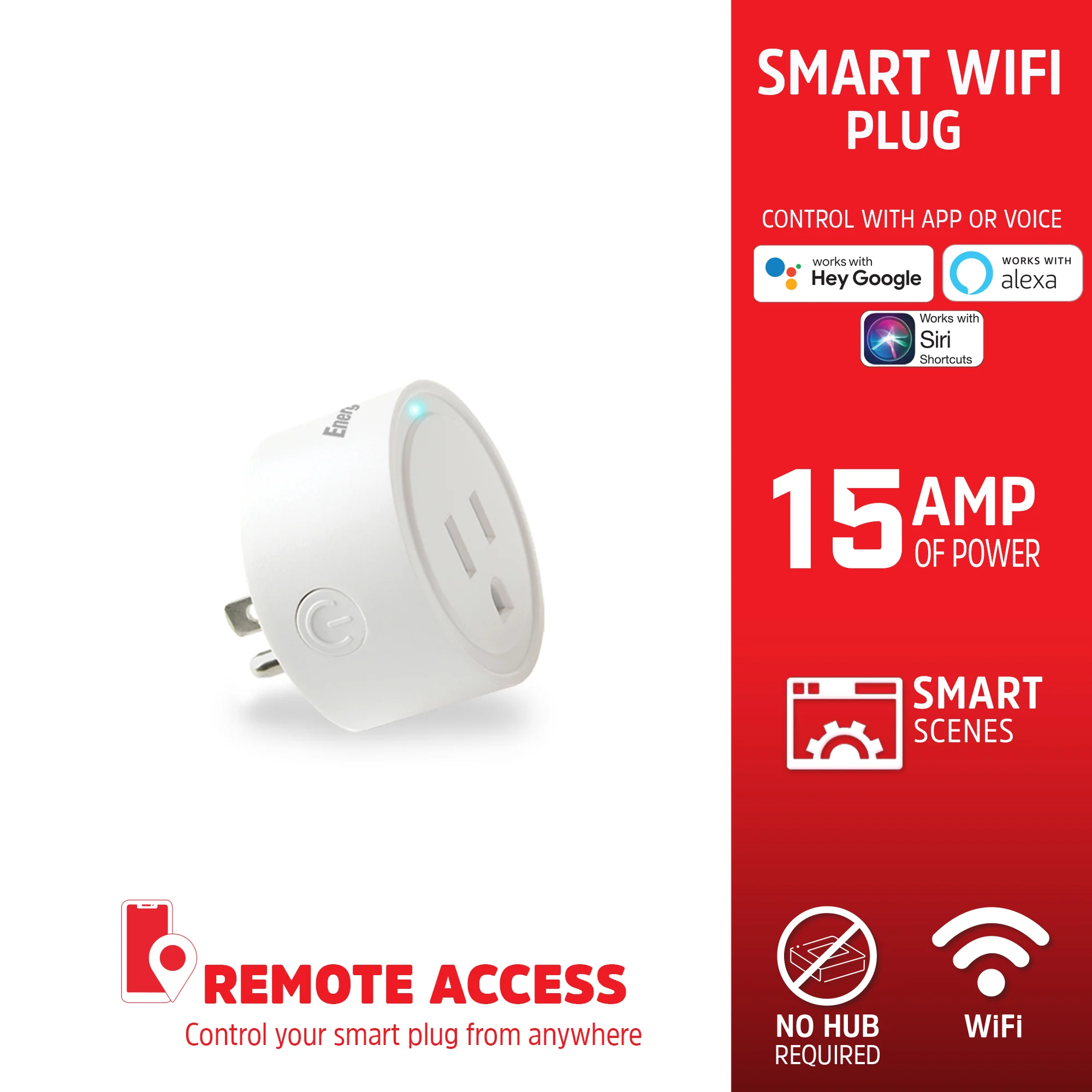 Energizer Smart Wi-Fi 15 Amp Wall Outlet Plug, Voice Control, Remote Access, Mobile App - Image 2