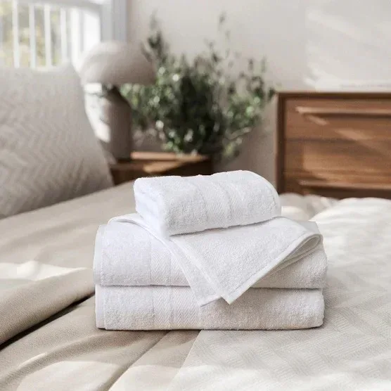 Enova Recycled Cotton Bath Towels for Hospitality and Home, White, Set of 6 - Image 3