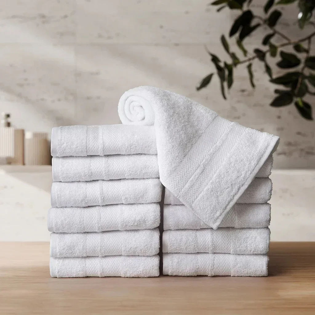 Enova Recycled Cotton Hand Towels for Hospitality and Home, White, Set of 12