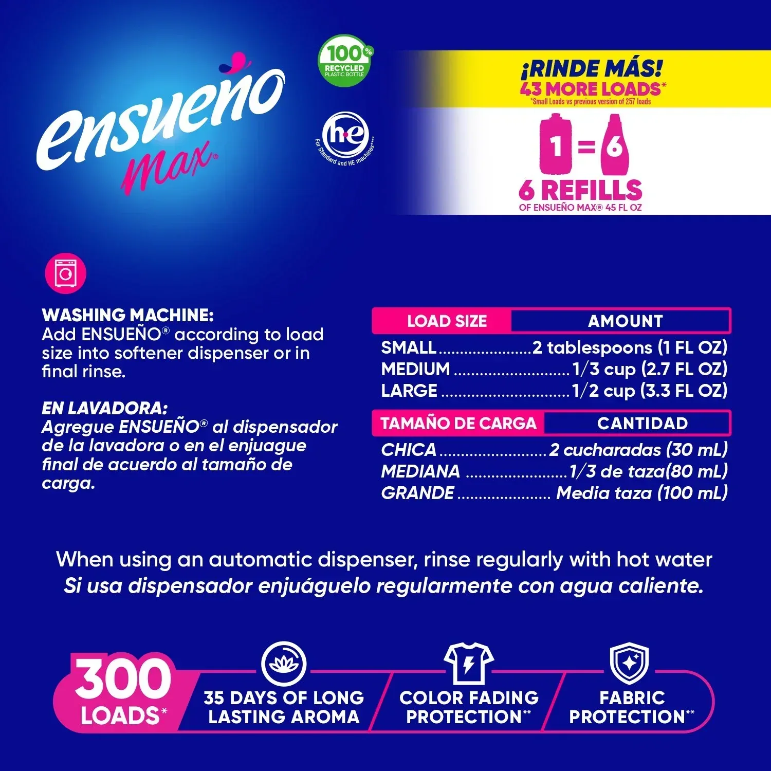 Ensueño Max Liquid Fabric Softener, Spring Fresh Scent, 300 loads, 304 fl. oz. - Image 5