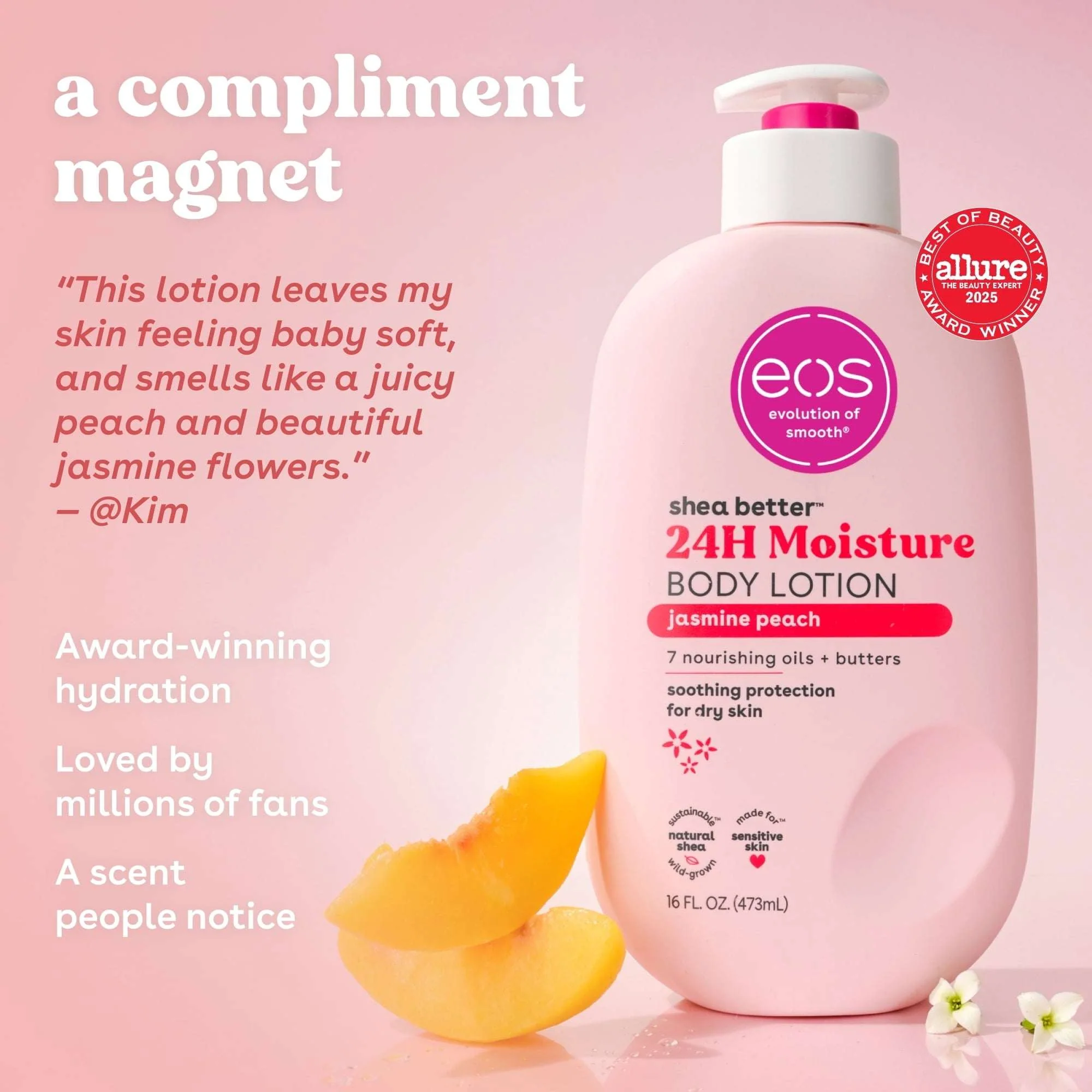 eos Shea Better Body Lotion- Jasmine Peach, Soothes Dry Skin, 16 fl oz - Image 4