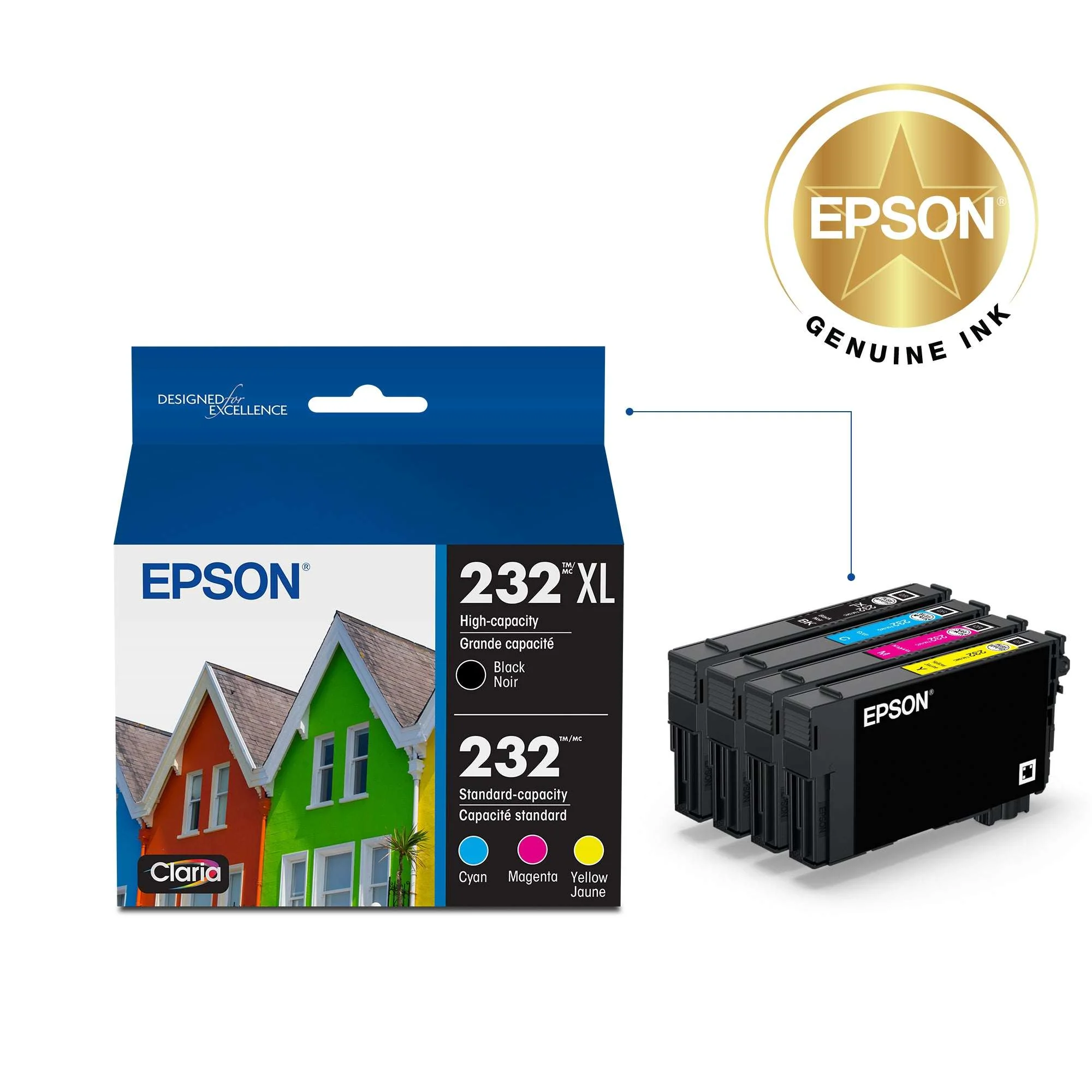 EPSON 232 Claria Ink High Capacity Black & Standard Color Cartridge Combo Pack (T232XL-BCS) Works with WorkForce WF-2930, WF-2950, Expression XP-4200, XP-4205 - Image 2
