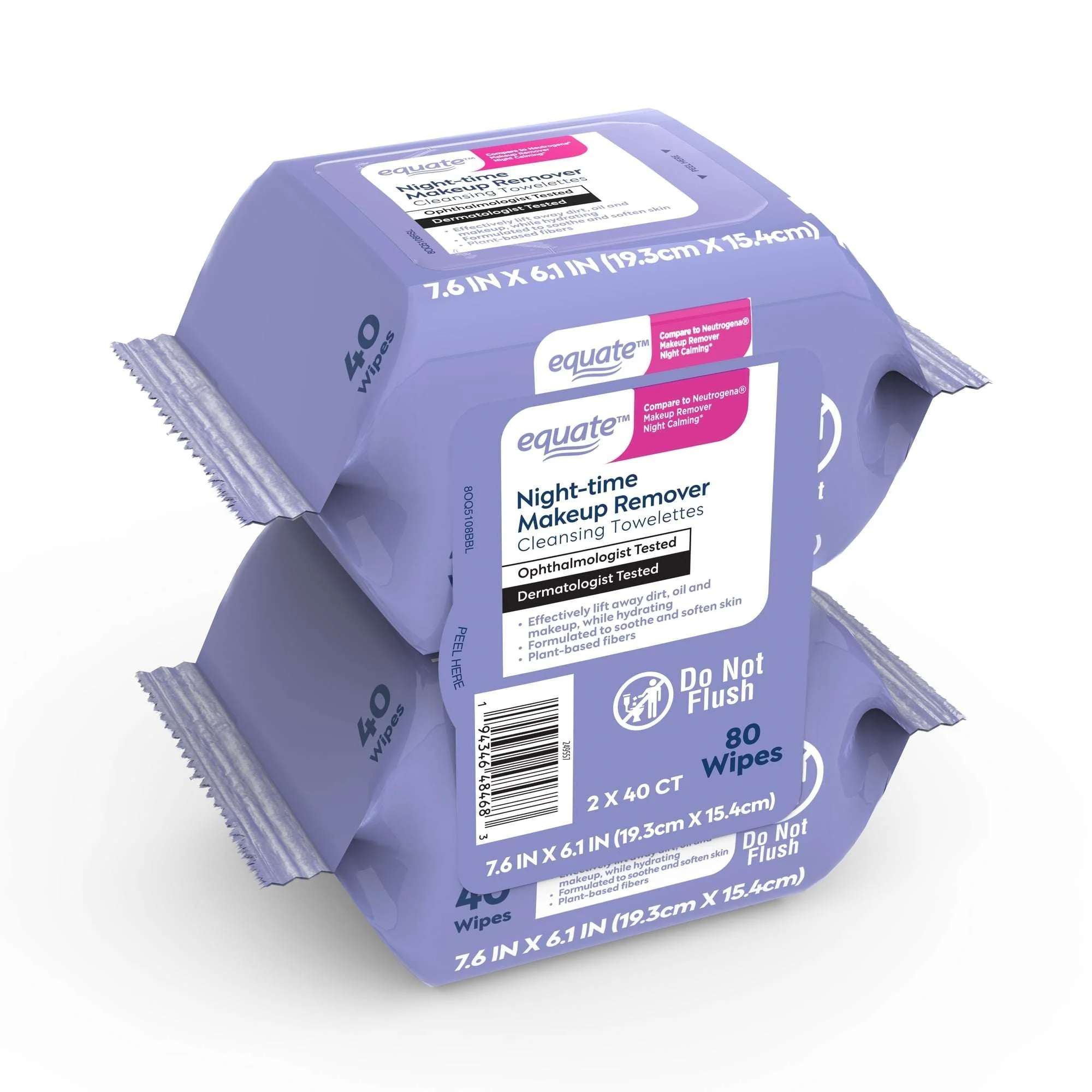 Equate Night-Time Makeup Remover Cleansing Towelettes, 80 Count - Image 2