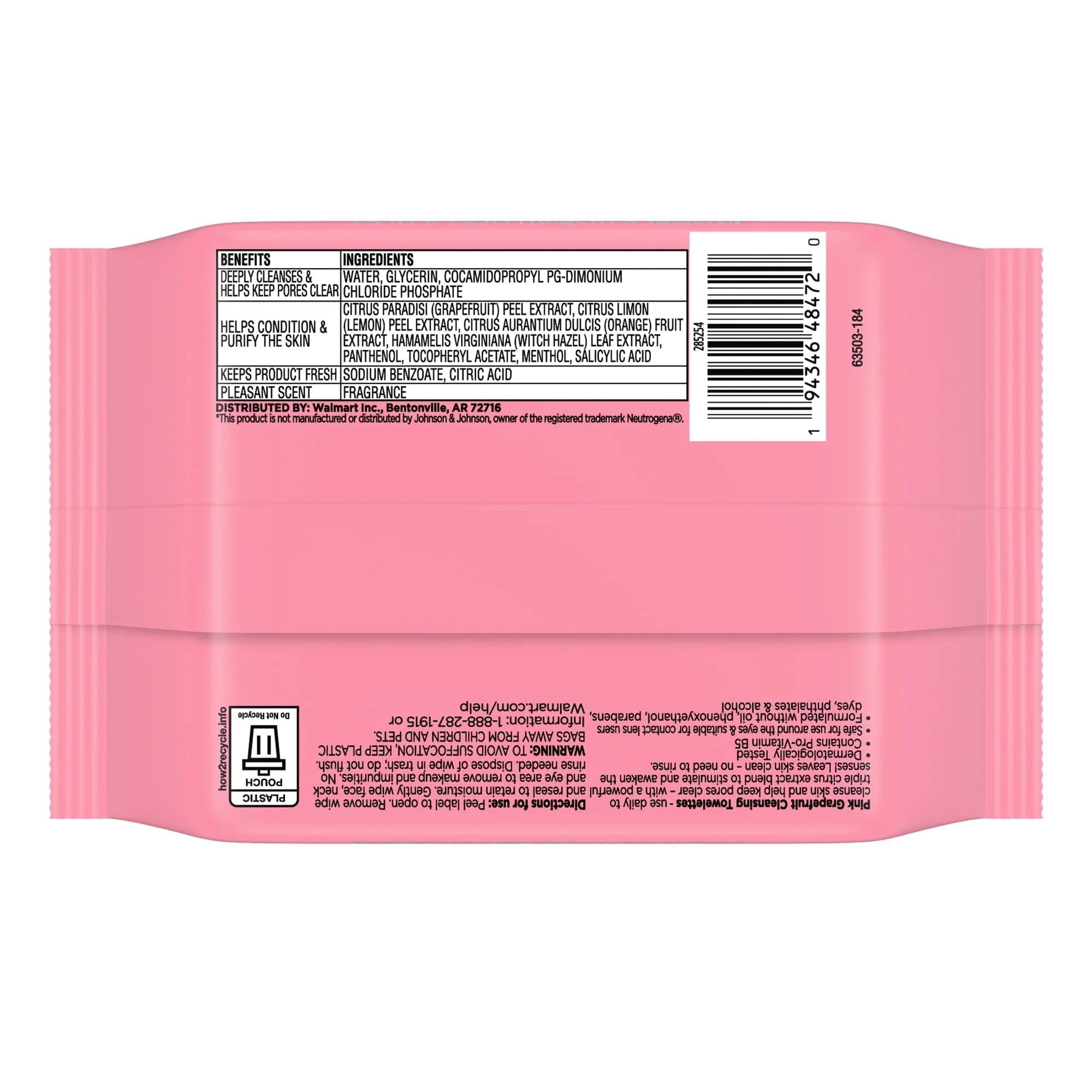 Equate Pink Grapefruit Cleansing Towelettes, 40 Count - Image 2