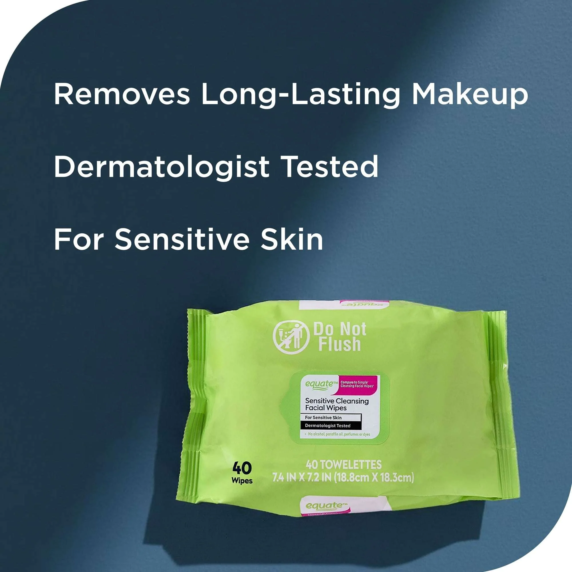 Equate Sensitive Cleansing Facial Towelette Wipes for Face Care of Sensitive Skin, Alcohol Free (40 Count), Compare to Simple® Cleansing Facial Wipes - Image 4
