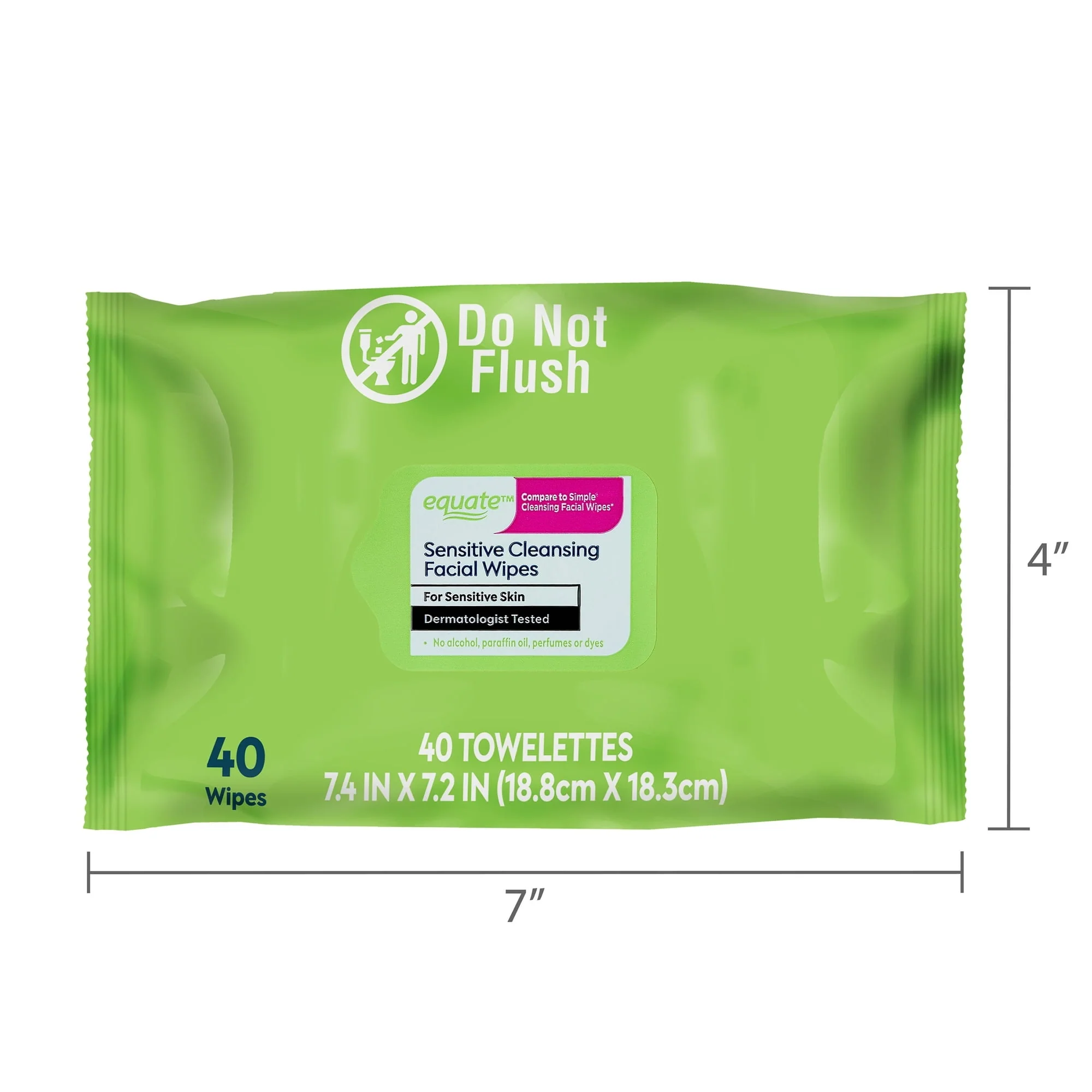 Equate Sensitive Cleansing Facial Towelette Wipes for Face Care of Sensitive Skin, Alcohol Free (40 Count), Compare to Simple® Cleansing Facial Wipes - Image 7