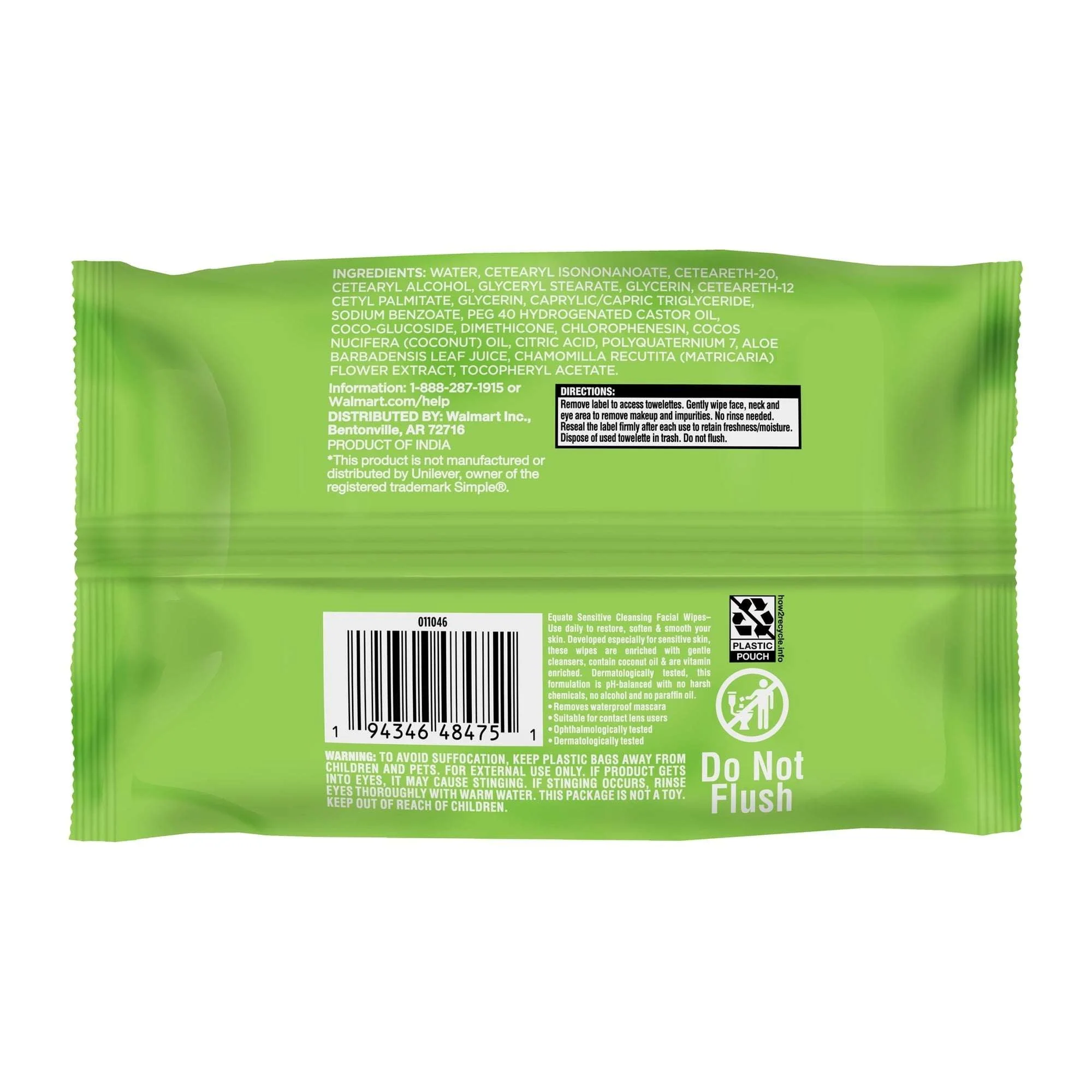 Equate Sensitive Cleansing Facial Towelette Wipes for Face Care of Sensitive Skin, Alcohol Free (40 Count), Compare to Simple® Cleansing Facial Wipes - Image 8