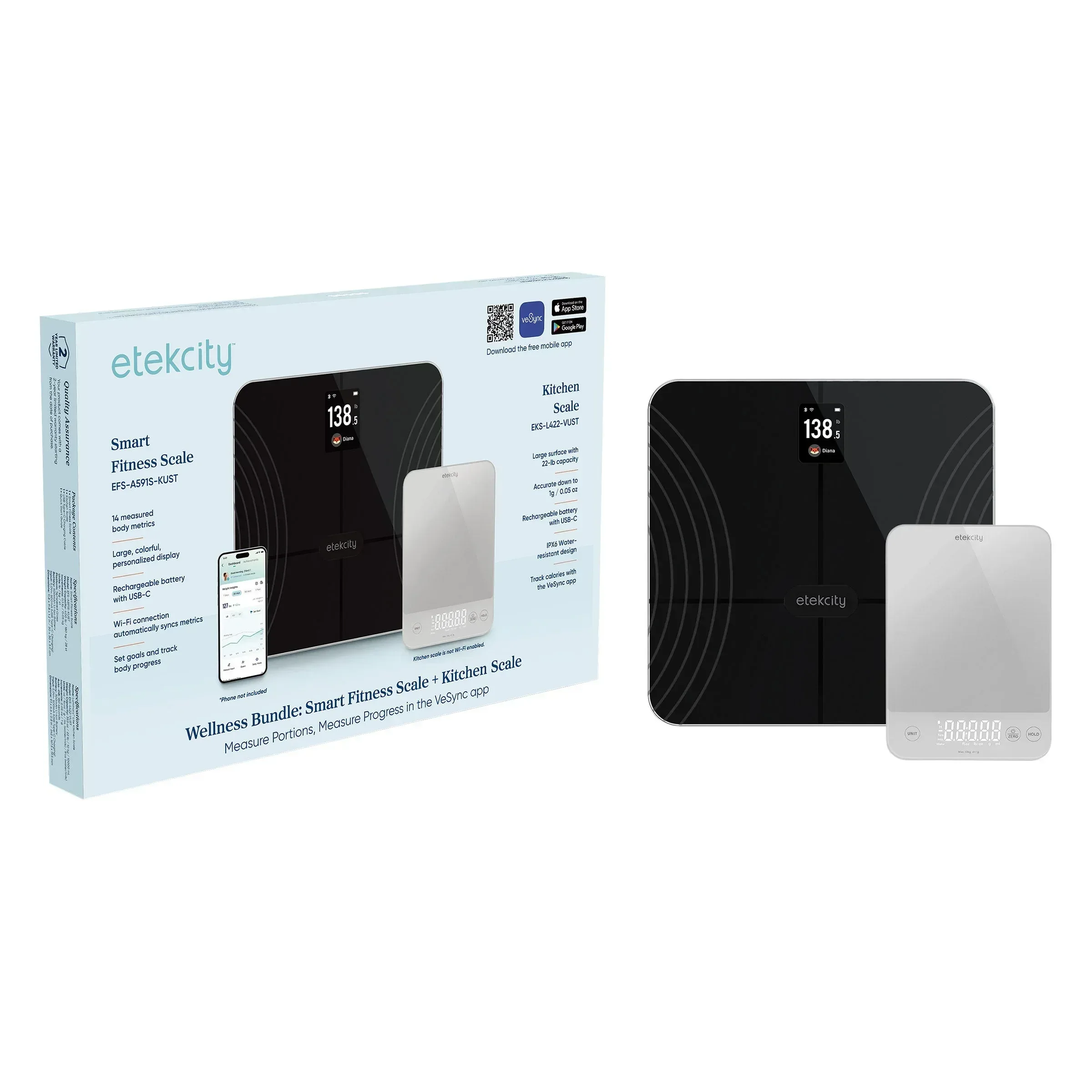 Etekcity Wellness Bundle: Smart Fitness Scale + Kitchen Scale - Image 2
