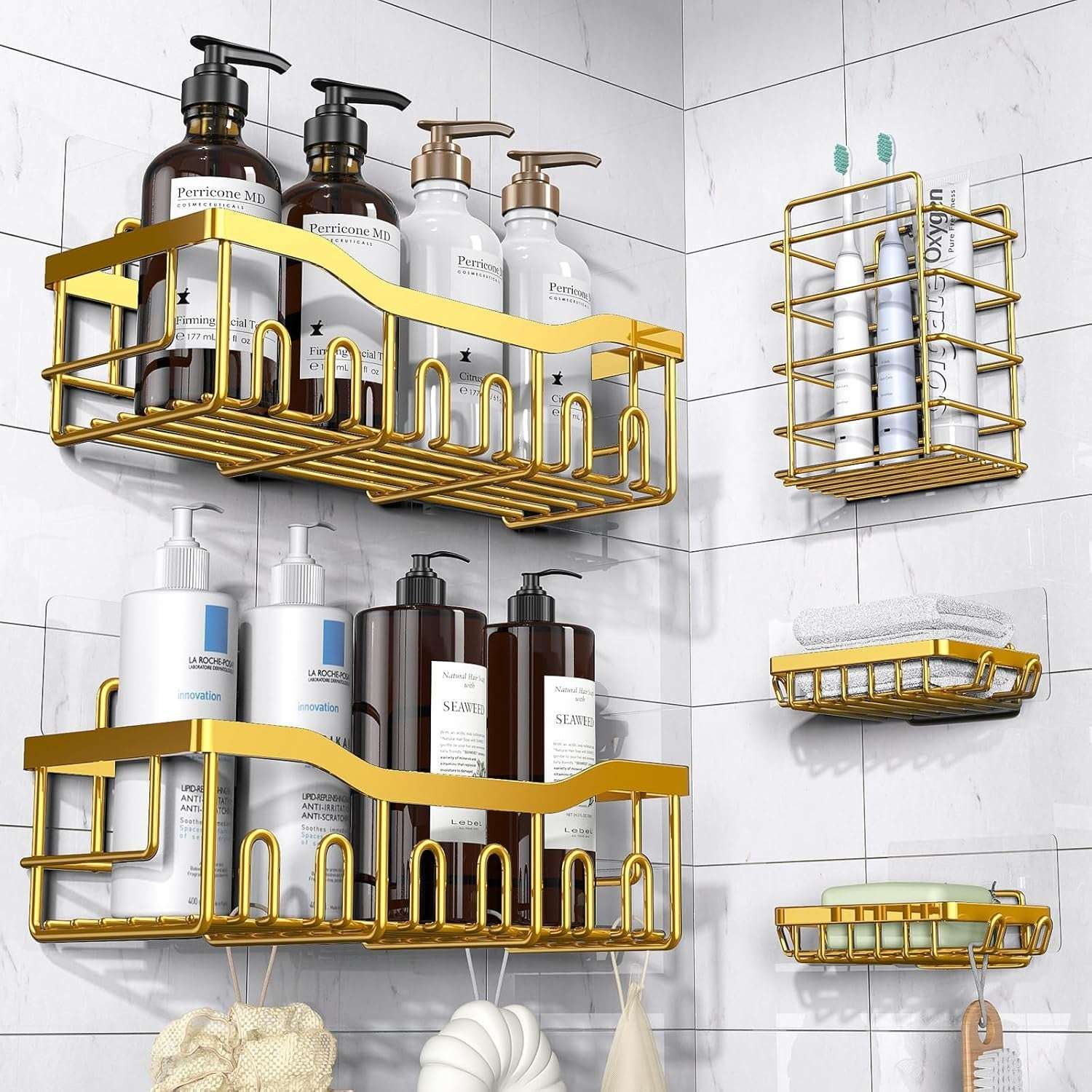 EUDELE Adhesive Shower Caddy, 5 Pack Rustproof Stainless Steel Bath Organizers With Large Capacity, No Drilling Shelves for Bathroom Storage & Home Decor - Image 12