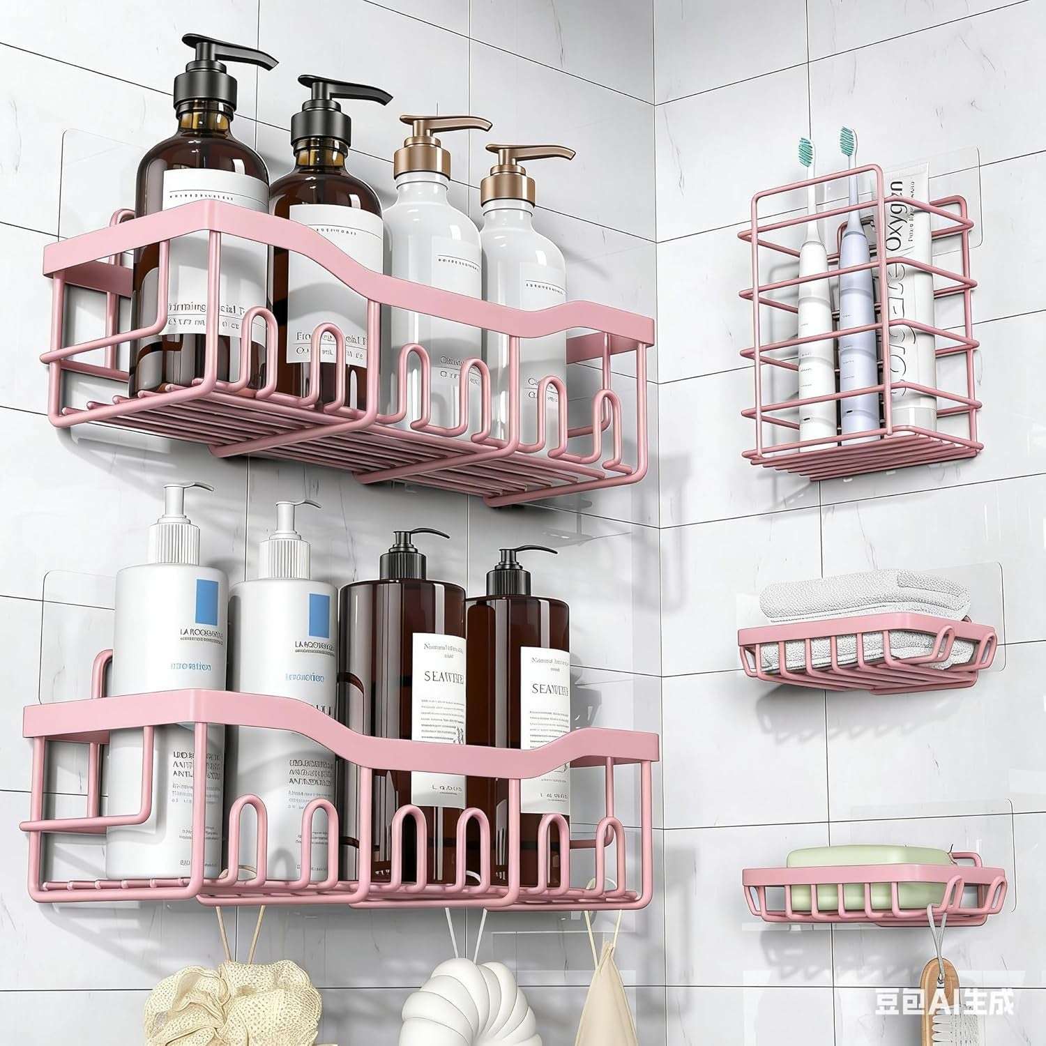 EUDELE Adhesive Shower Caddy, 5 Pack Rustproof Stainless Steel Bath Organizers With Large Capacity, No Drilling Shelves for Bathroom Storage & Home Decor - Image 13
