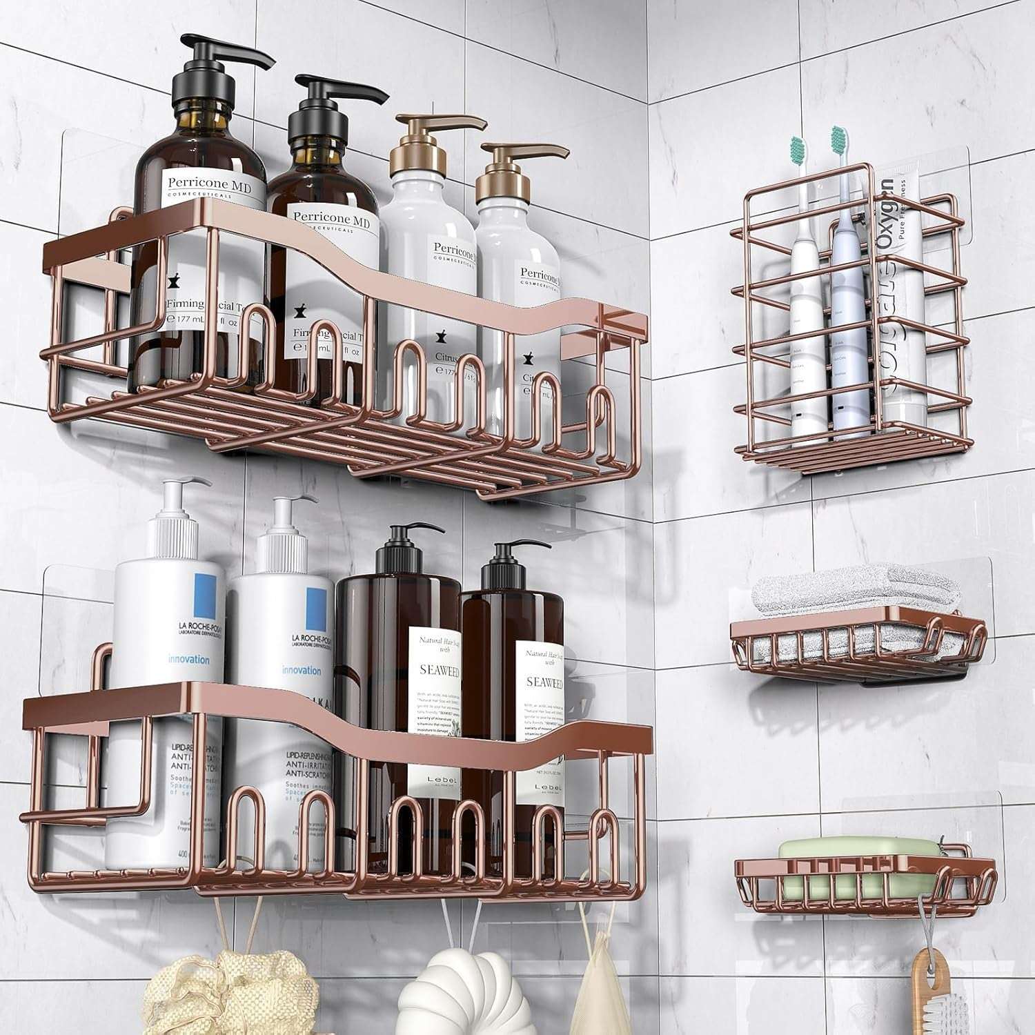 EUDELE Adhesive Shower Caddy, 5 Pack Rustproof Stainless Steel Bath Organizers With Large Capacity, No Drilling Shelves for Bathroom Storage & Home Decor - Image 14