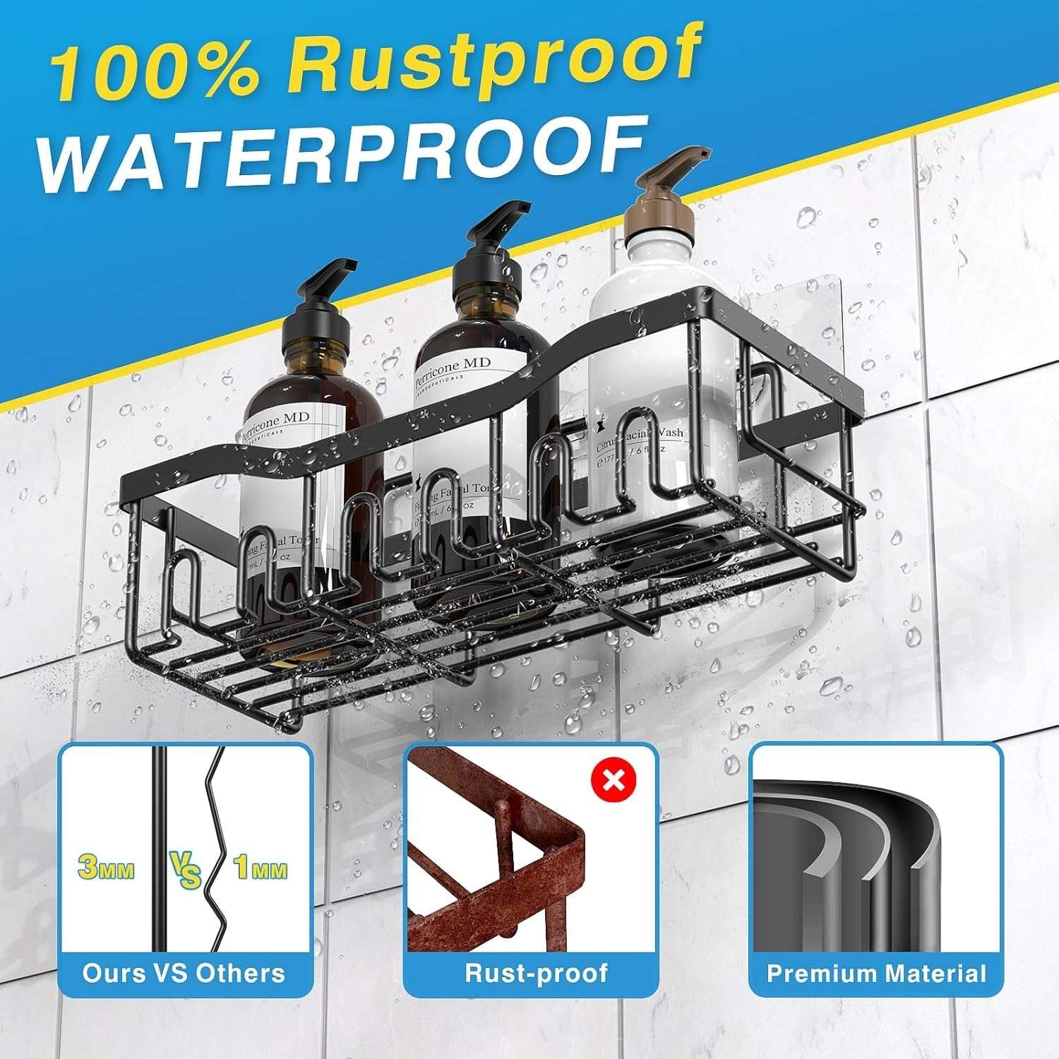 EUDELE Adhesive Shower Caddy, 5 Pack Rustproof Stainless Steel Bath Organizers With Large Capacity, No Drilling Shelves for Bathroom Storage & Home Decor - Image 4