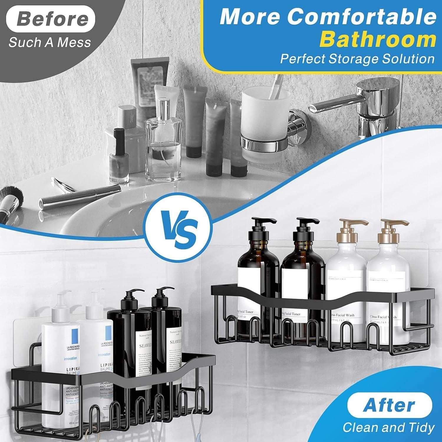 EUDELE Adhesive Shower Caddy, 5 Pack Rustproof Stainless Steel Bath Organizers With Large Capacity, No Drilling Shelves for Bathroom Storage & Home Decor - Image 6