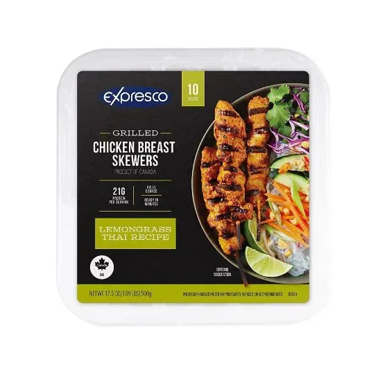 Expresco Grilled Chicken Breast Skewers, Lemongrass Thai Recipe, 10 ct.