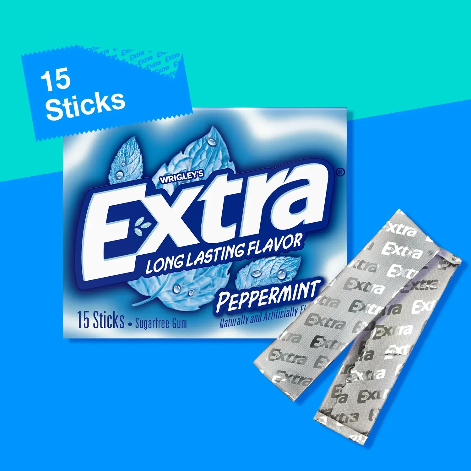 Extra Gum Peppermint Sugar Free Chewing Gum, Single Pack - 15 Stick - Image 3