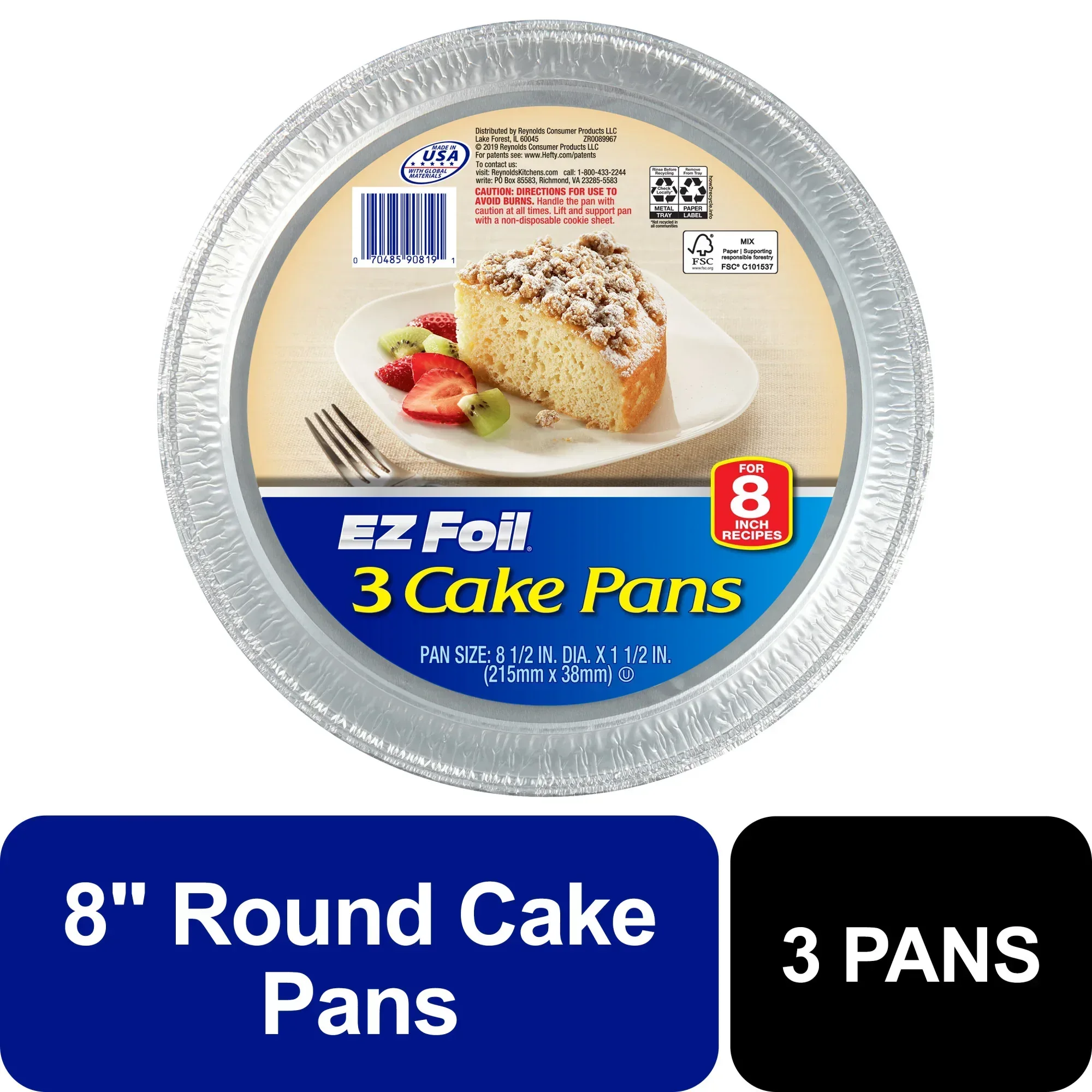 Ez Foil Cake Pans Bakeware 8.5 Inch 8.5 Inch X 1.5 Inch Silver 1 Pack 3 Count