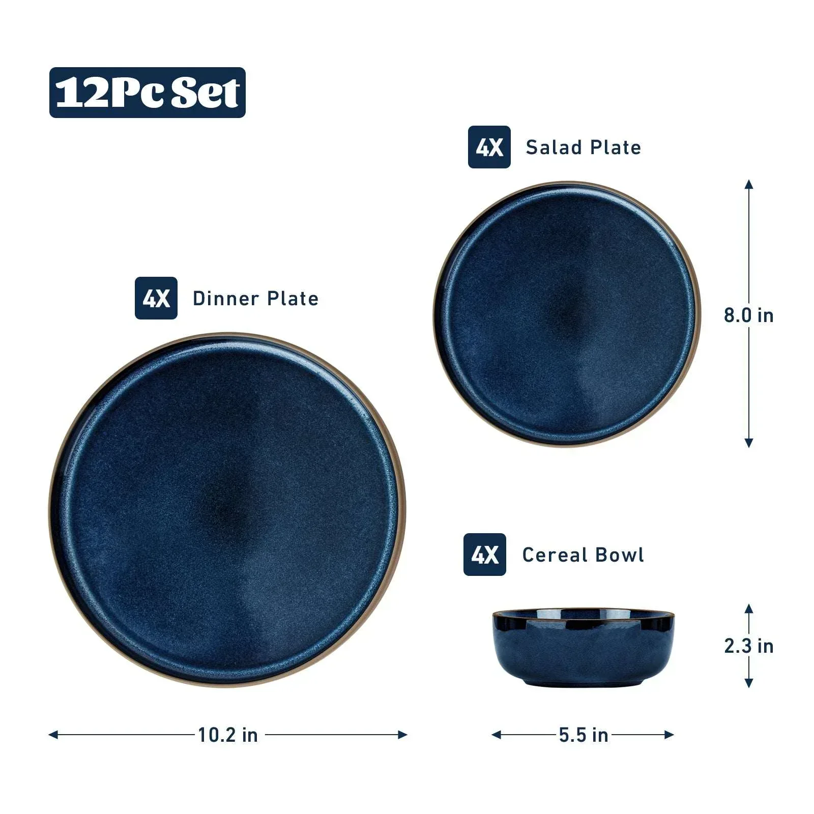 Famiware Nature 12-Piece Dinnerware Sets, Stoneware Dish Set, Midnight Blue - Image 3