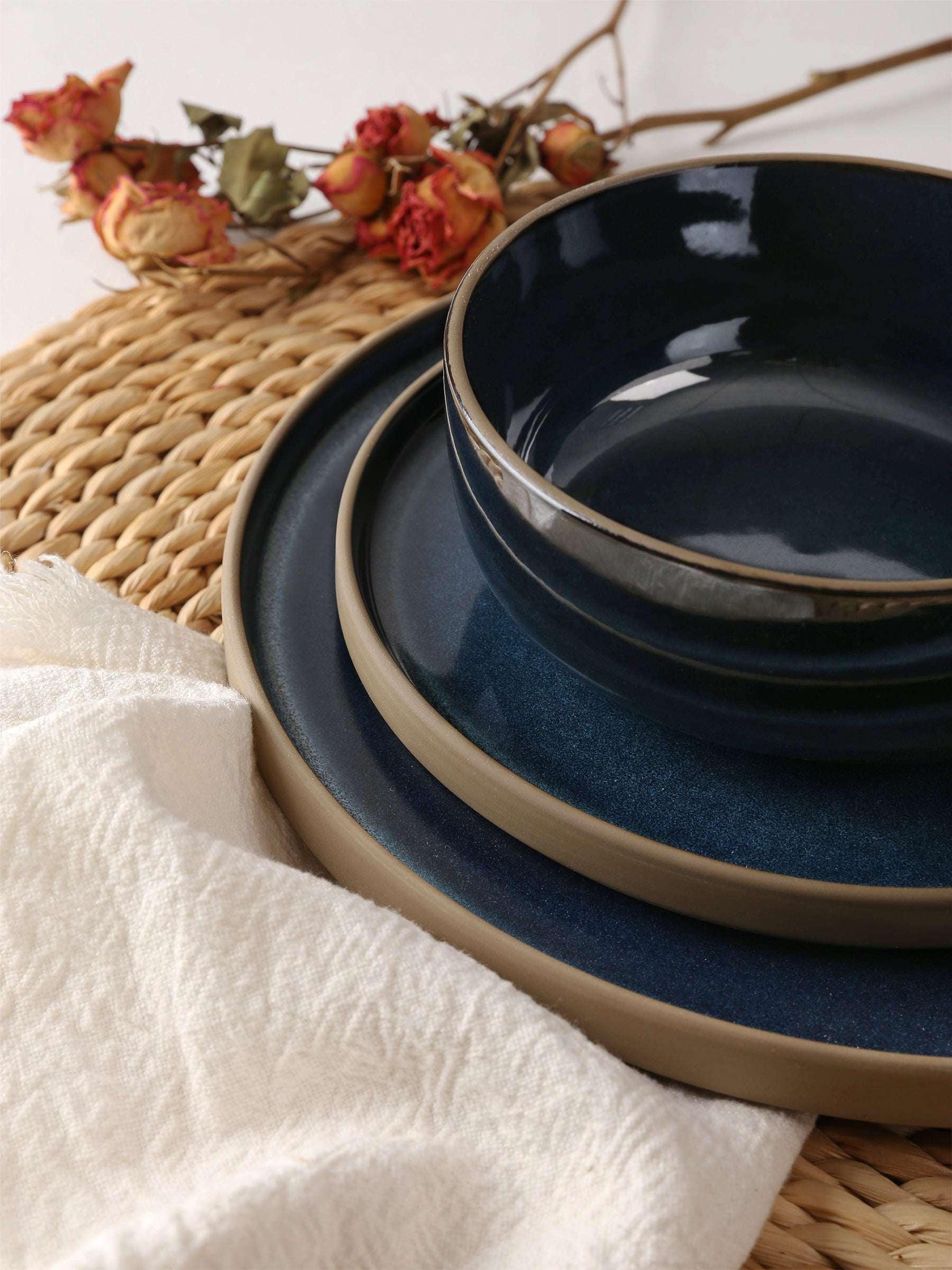 Famiware Nature 12-Piece Dinnerware Sets, Stoneware Dish Set, Midnight Blue - Image 4