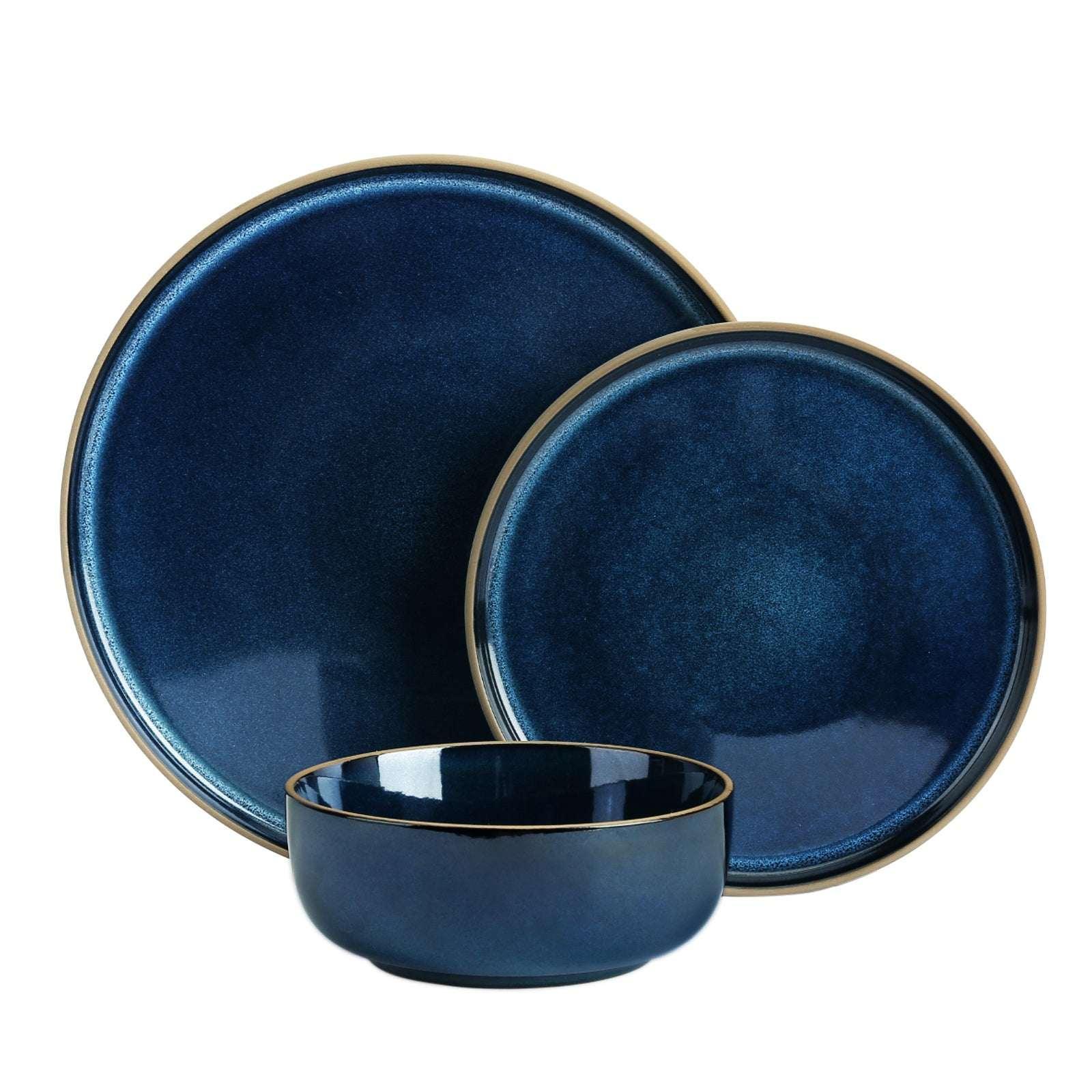 Famiware Nature 12-Piece Dinnerware Sets, Stoneware Dish Set, Midnight Blue - Image 6