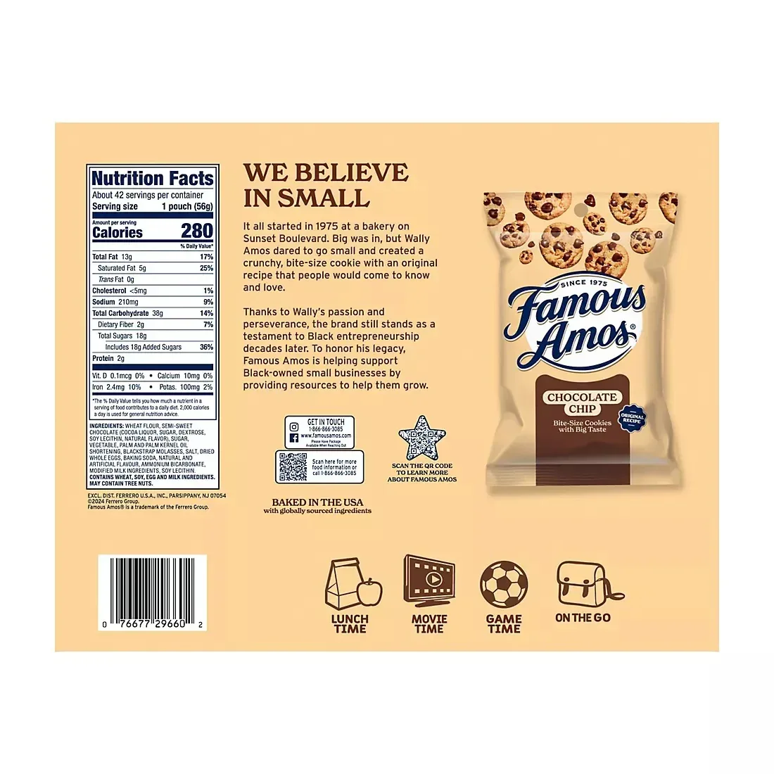 Famous Amos Chocolate Chip Cookies, Bite Size, Pouches, 42 ct./2 oz. - Image 2