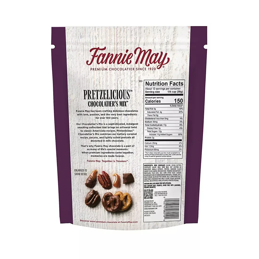 Fannie May Pretzelicious Milk Chocolate Snack Mix, With Pecans, Caramel, 14 oz. - Image 2