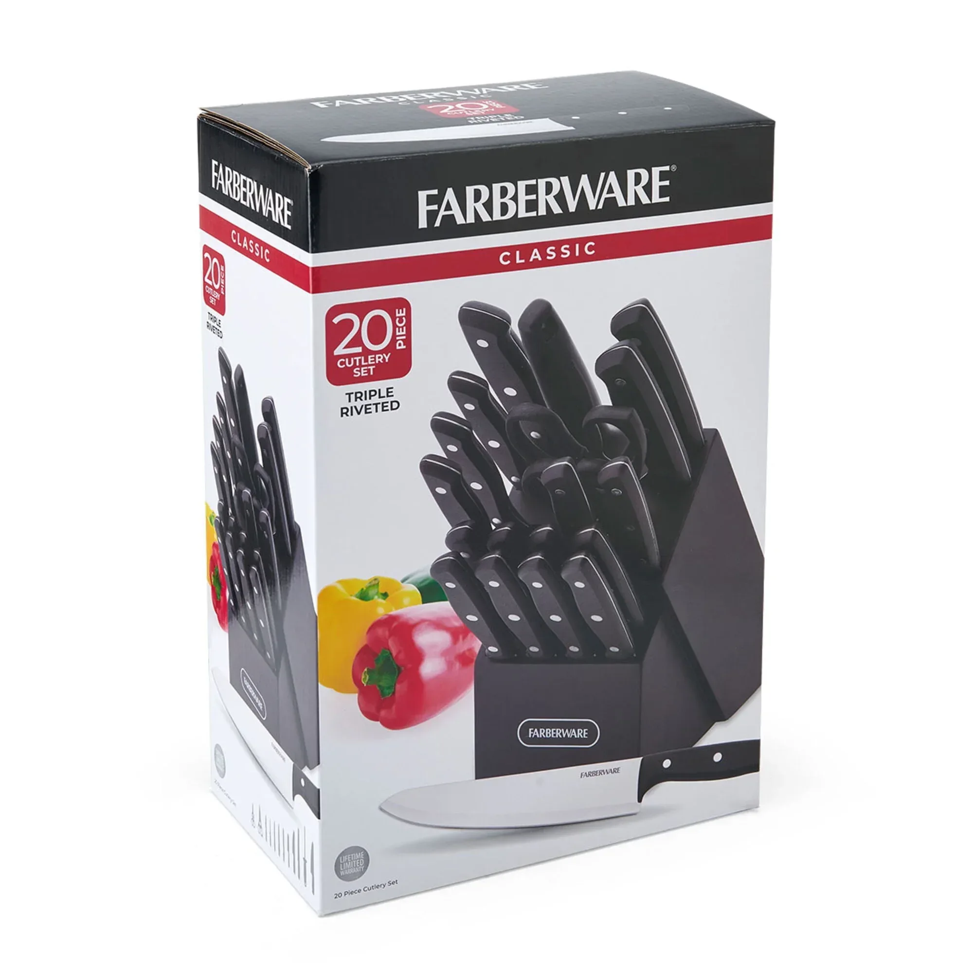 Farberware Classic 20-Piece Triple Riveted Cutlery Block Set with Kitchen Shears, Black - Image 5