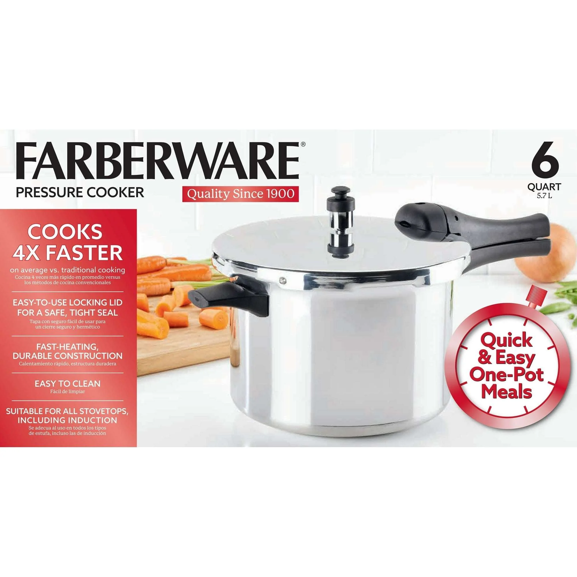 Farberware Pressure Cooker 6 Quart Aluminum Stovetop Pressure Cooker, Induction Compatible, Metal Utensil Safe, Silver - Image 3