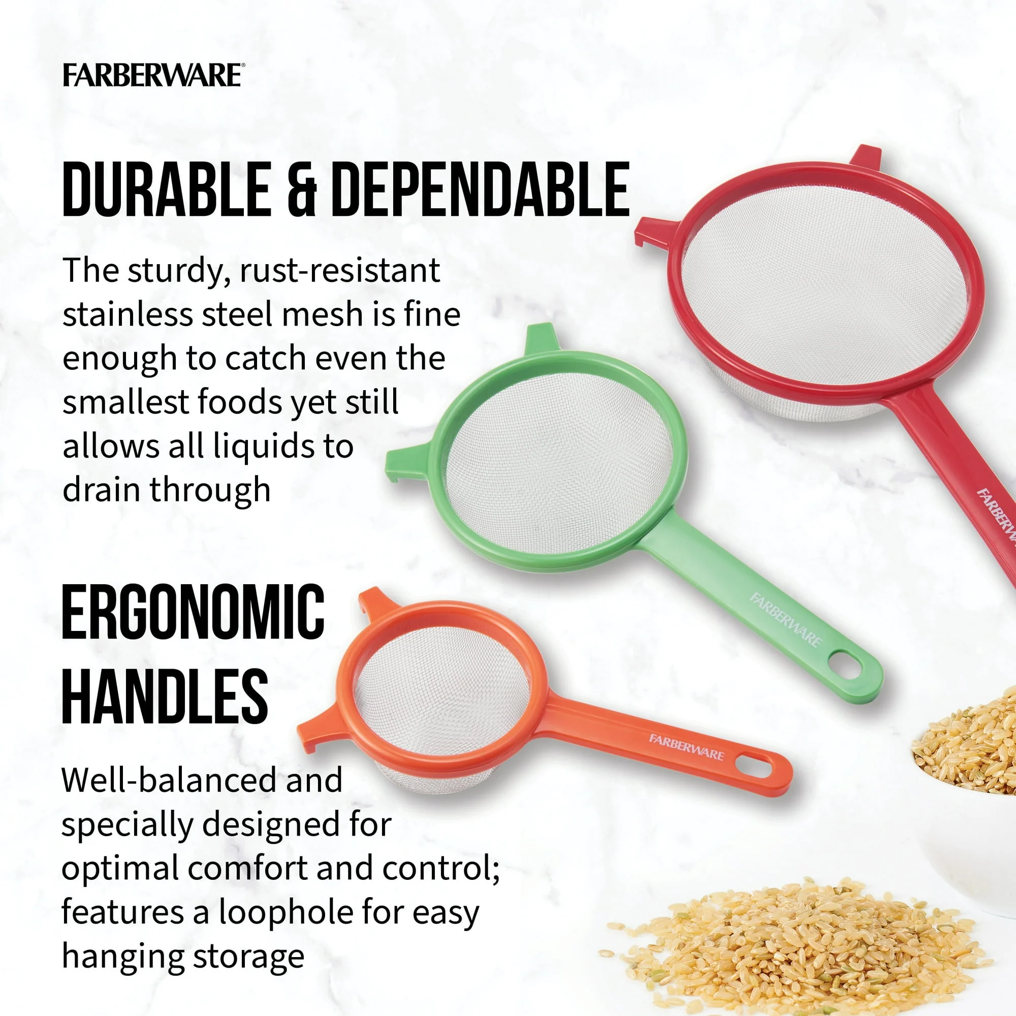 Farberware Professionals Red, Green & Orange Strainer Set of 3 - Image 3