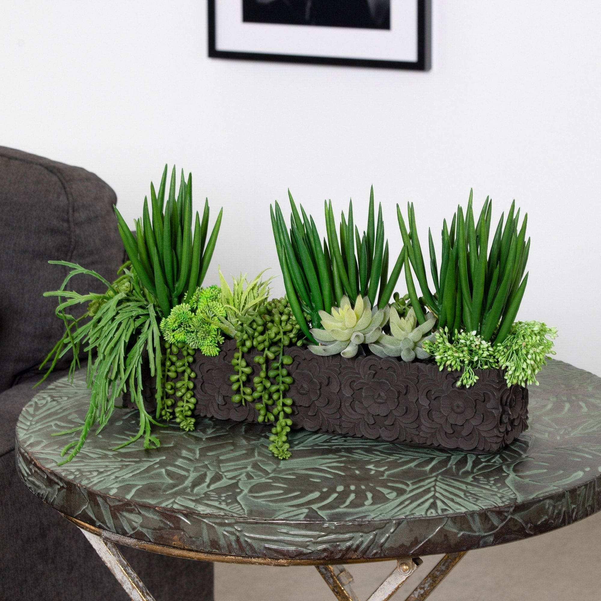 Faux Succulent Arrangement in Cement Planter - Image 4