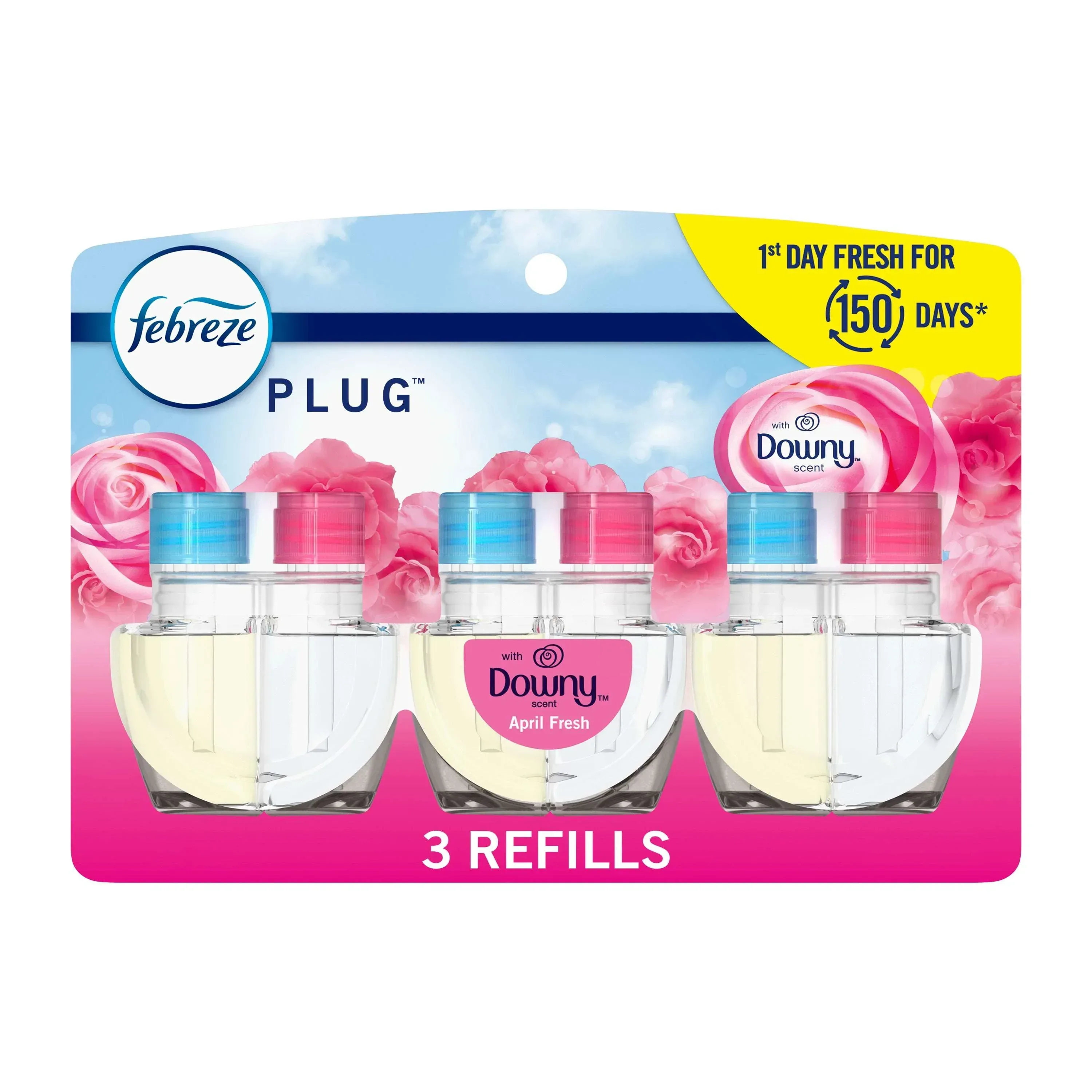 Febreze Plug In Air Freshener, Odor-Fighting Scented Oil Refill, Downy April Fresh, 3 Refills
