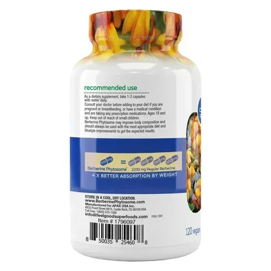 Feel Good Superfoods Berberine Phytosome High Absorption, 120 Vegan Capsules - Image 2