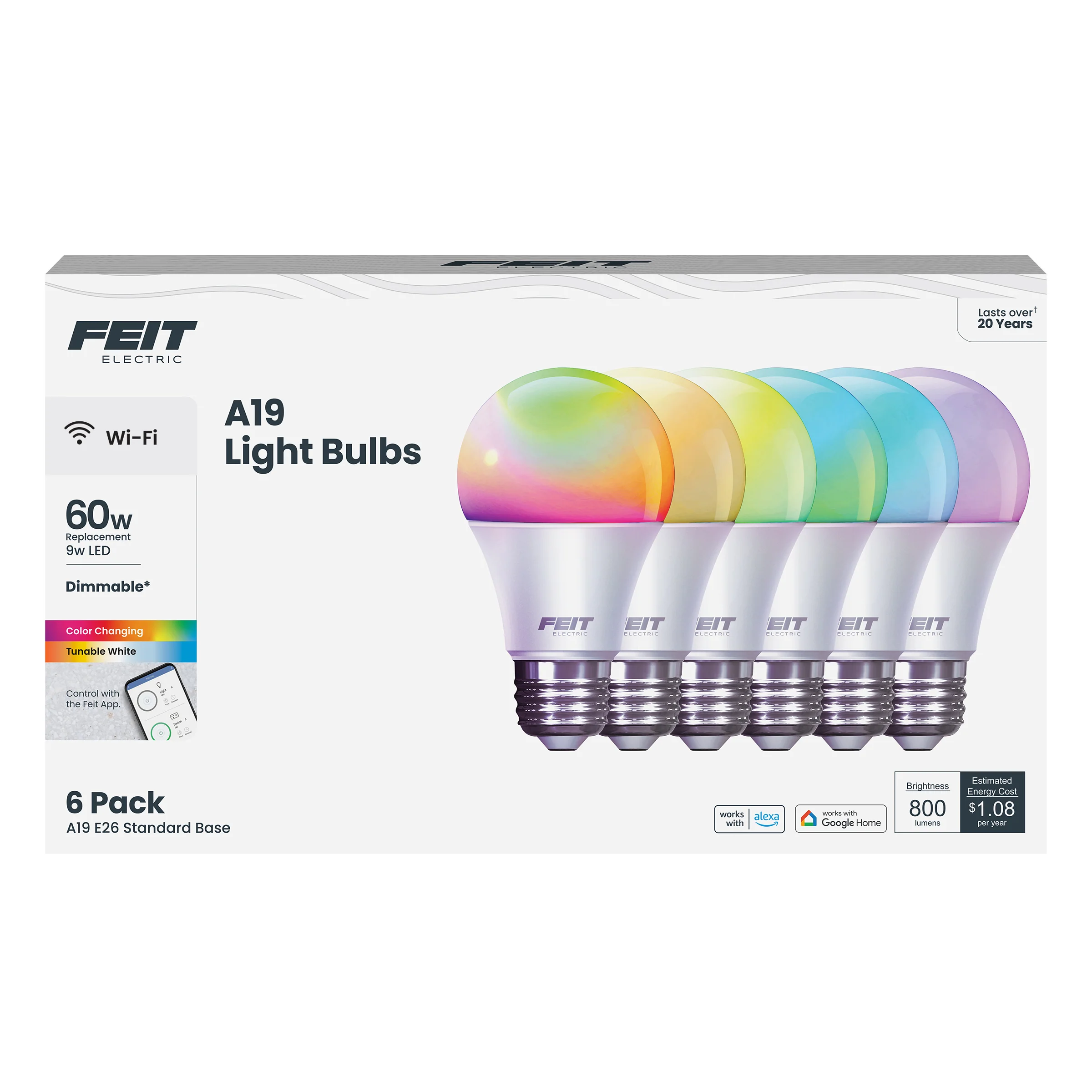 Feit Electric Smart LED 9 Watt (60 Watt Eq.) Color Changing/Tunable White Light Bulb, A19, E26, Dimmable - Image 15