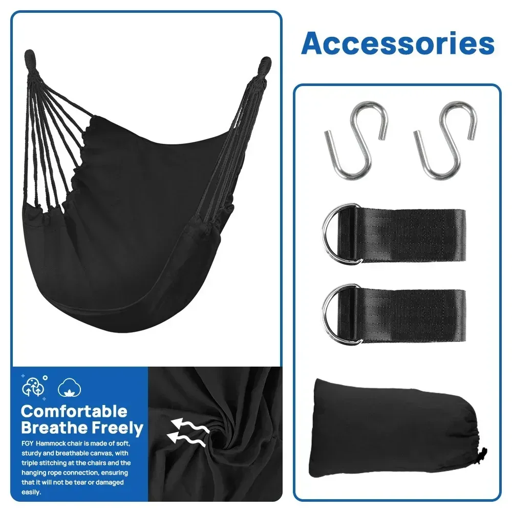 FGY Hammock Chair Swing Portable Canvas Camping Hanging Seat for Outdoor Indoor - Image 10