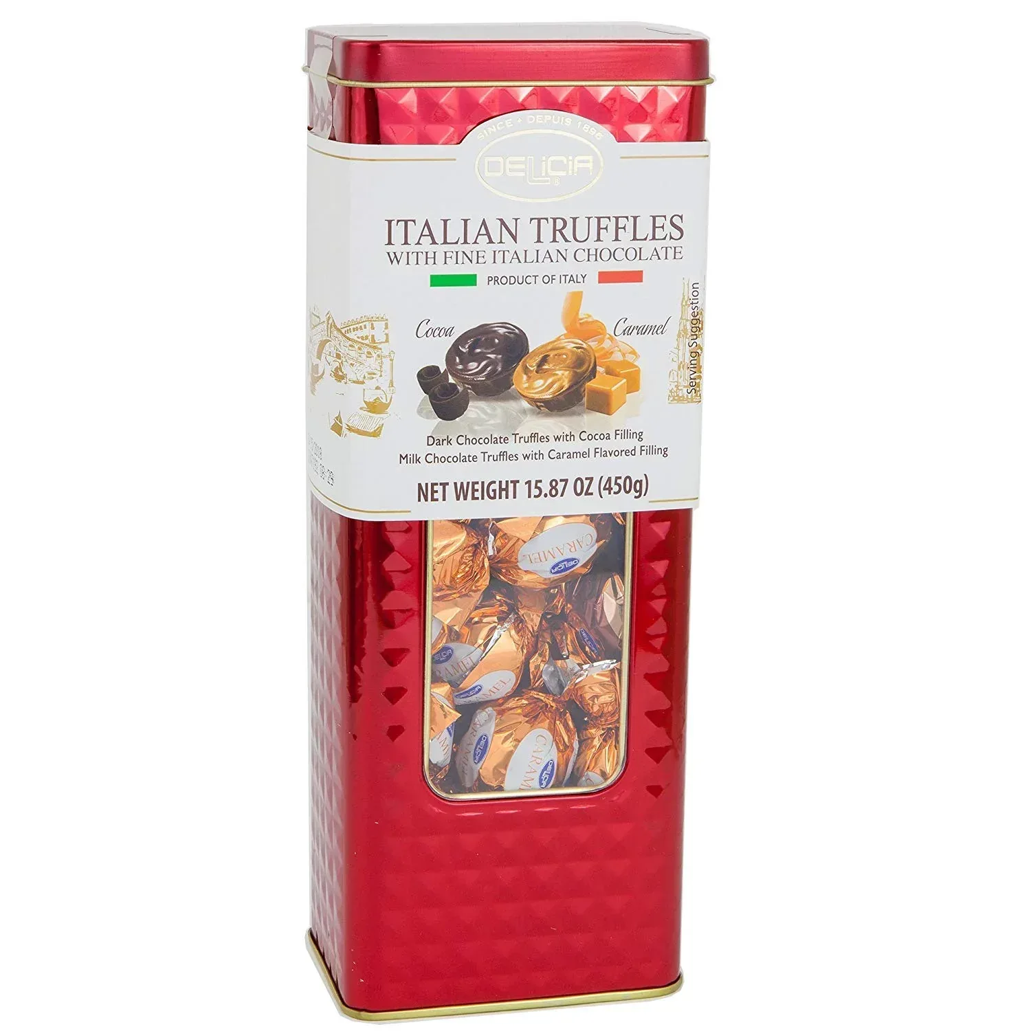 Fine Italian Truffles Milk Chocolate Candies Gift Set Tin 2 Pack (Cocoa/Caramel, Hazelnut/Milk), 15.87oz Each Tin - Image 3