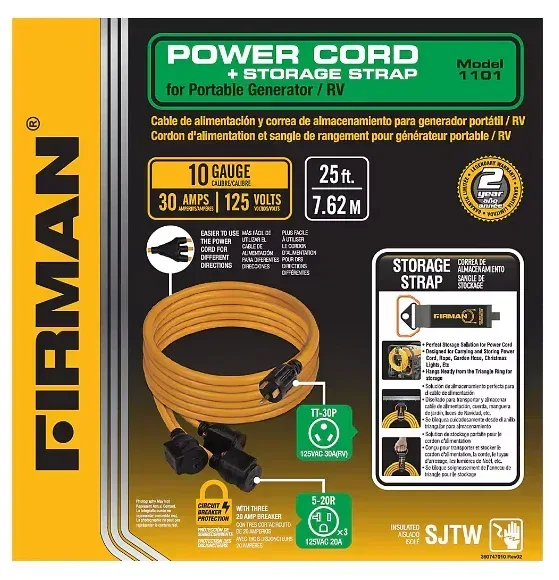 FIRMAN Power Equipment 25' 1101 TT-30P to (3)5-20R Power Cord - Image 2
