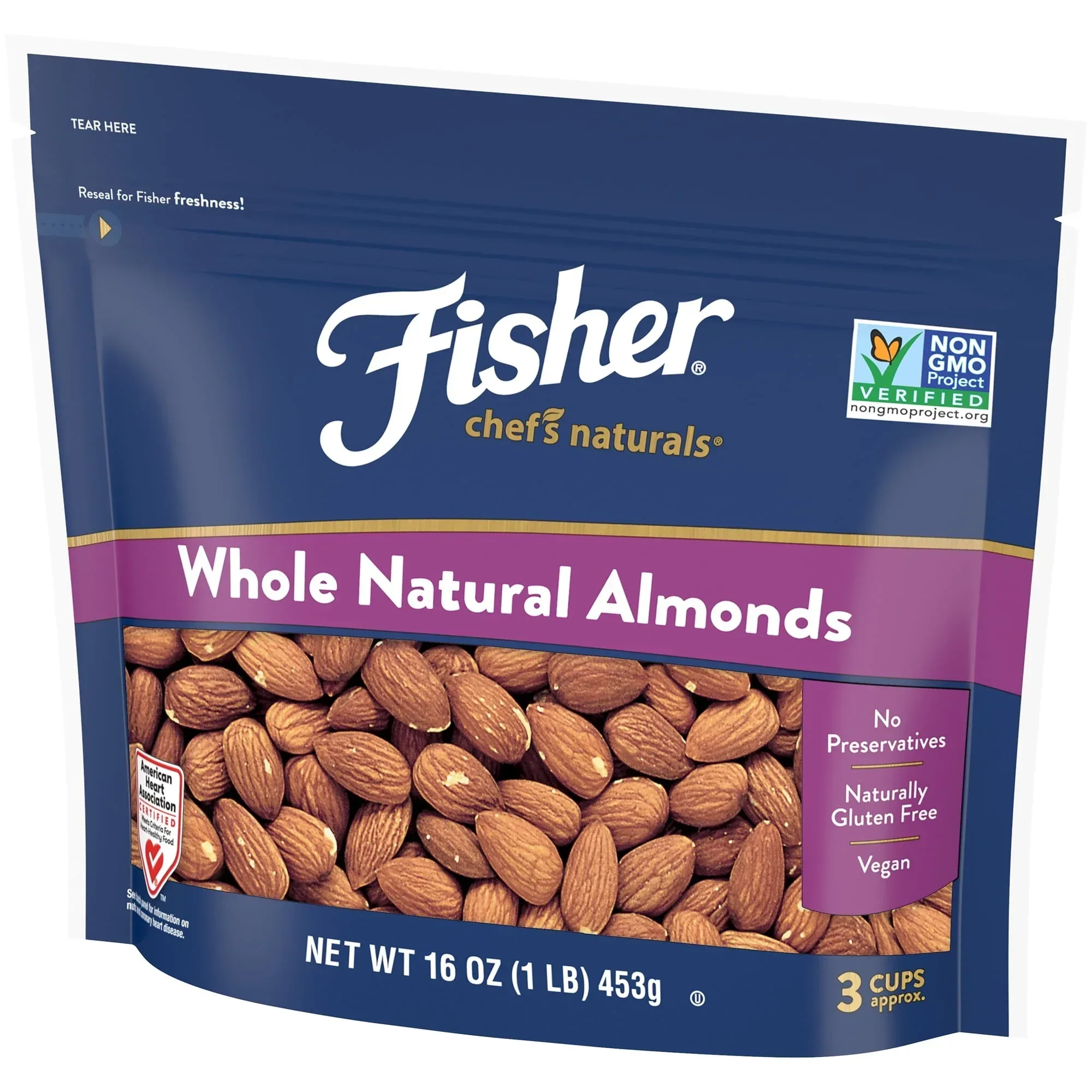 Fisher Chef’s Naturals Gluten Free, No Preservatives, Non-GMO Whole Natural Almonds, 16 oz Bag - Image 9