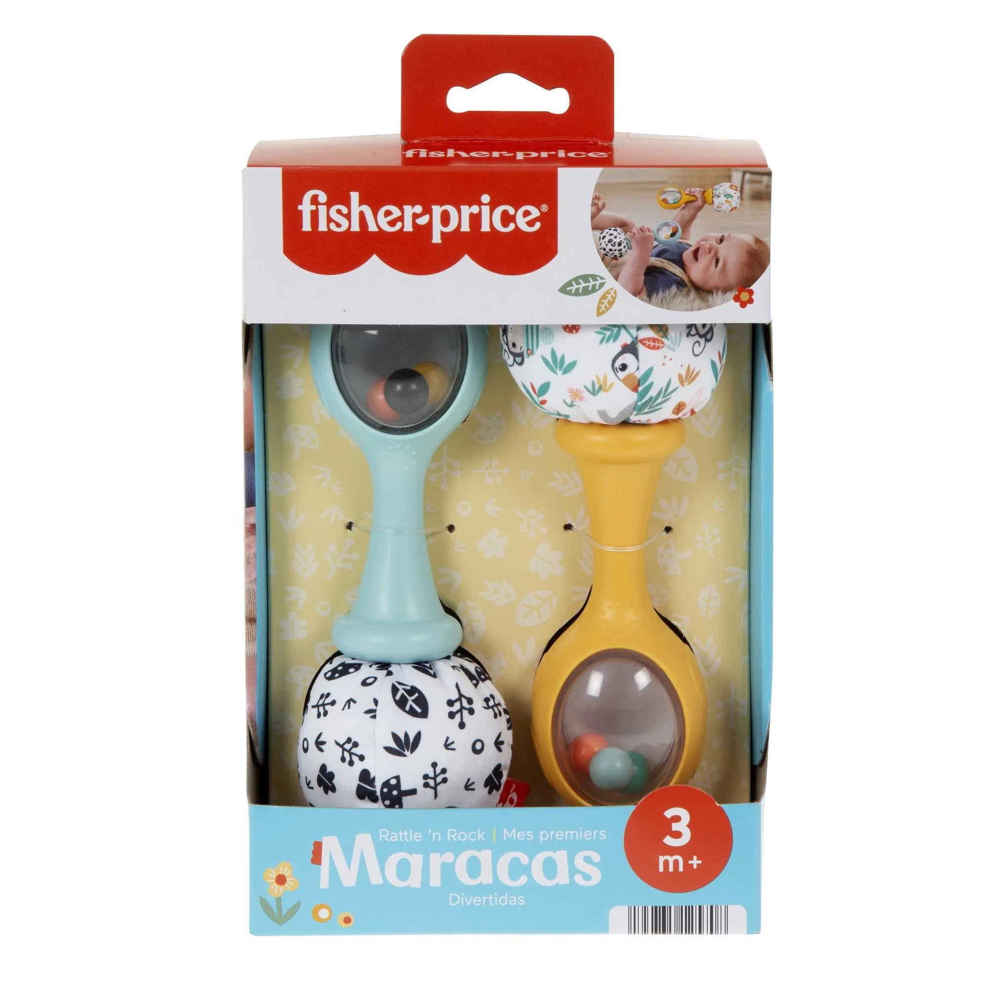 Fisher-Price Baby Rattle ‘n Rock Maracas Toys, Set of 2 for Infants 3+ Months, High Contrast - Image 2