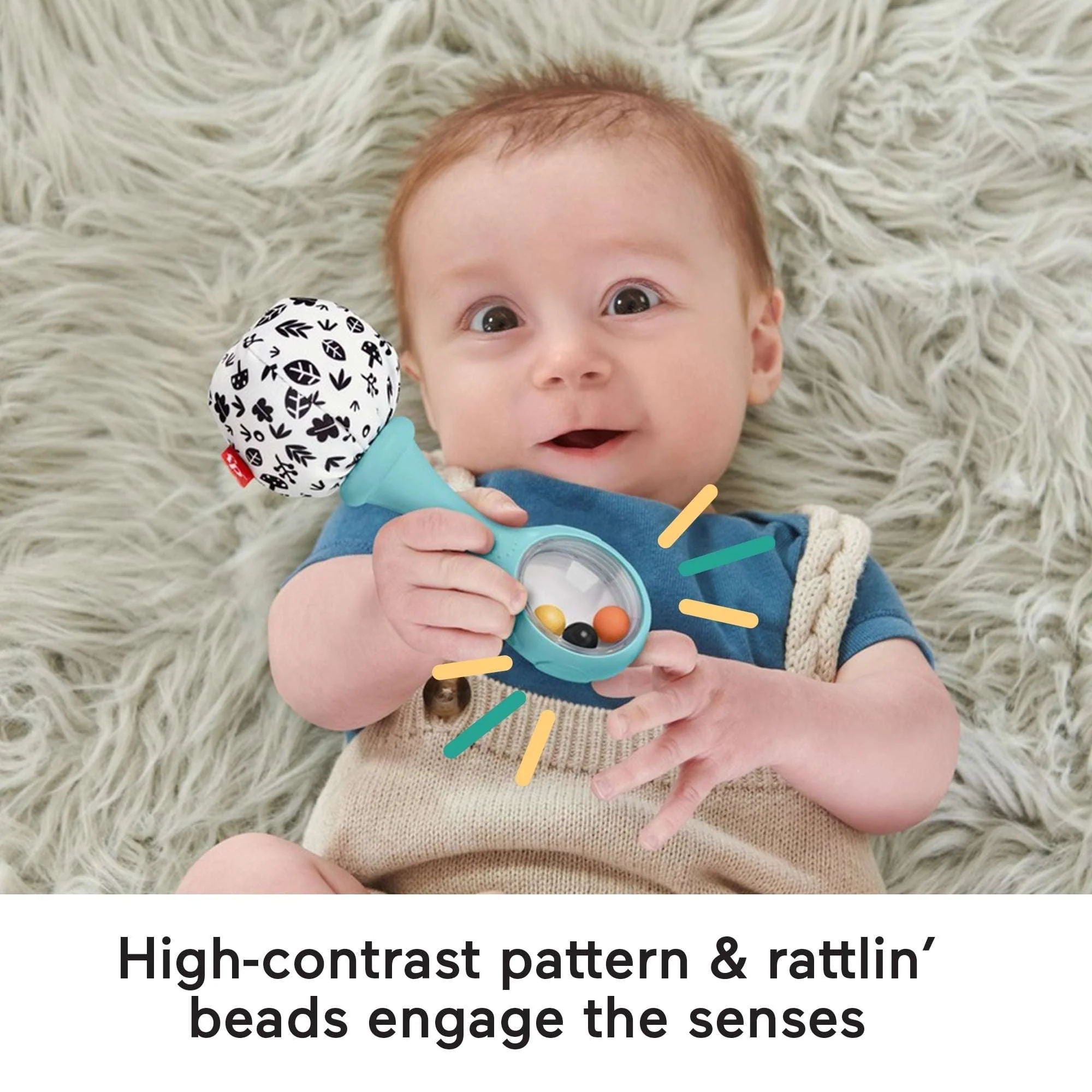 Fisher-Price Baby Rattle ‘n Rock Maracas Toys, Set of 2 for Infants 3+ Months, High Contrast - Image 4