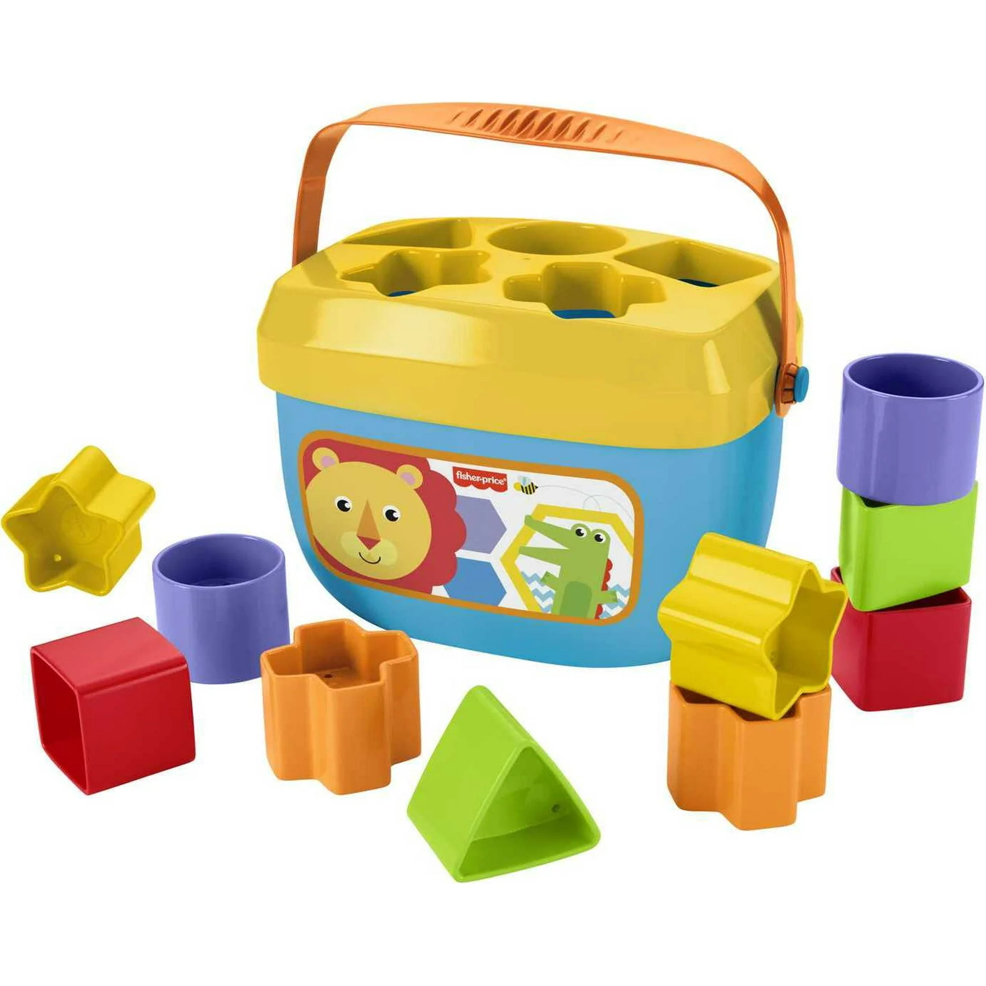 Fisher-Price Baby’s First Blocks Shape Sorting Toy with Storage Bucket, 12 Pieces For Baby & Toddler