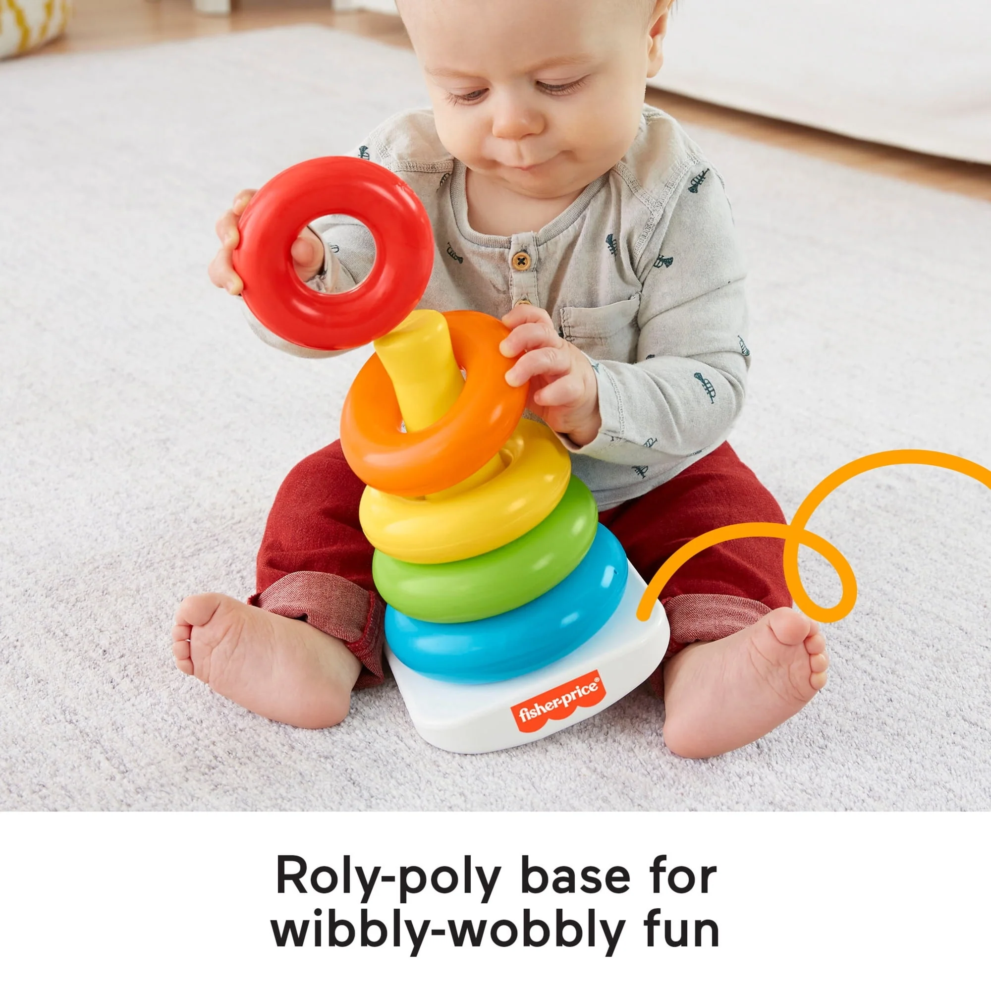 Fisher-Price Baby Stacking Toy Rock-a-Stack, Roly-Poly Base with 5 Colorful Rings for Ages 6+ Months - Image 4
