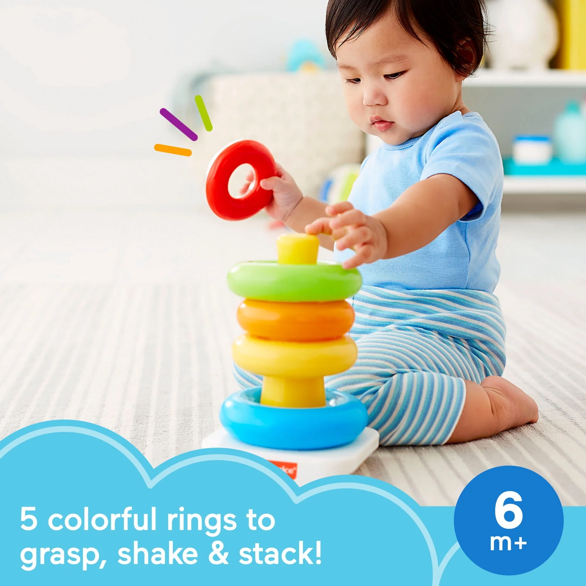 Fisher-Price Baby Stacking Toy Rock-a-Stack, Roly-Poly Base with 5 Colorful Rings for Ages 6+ Months - Image 6