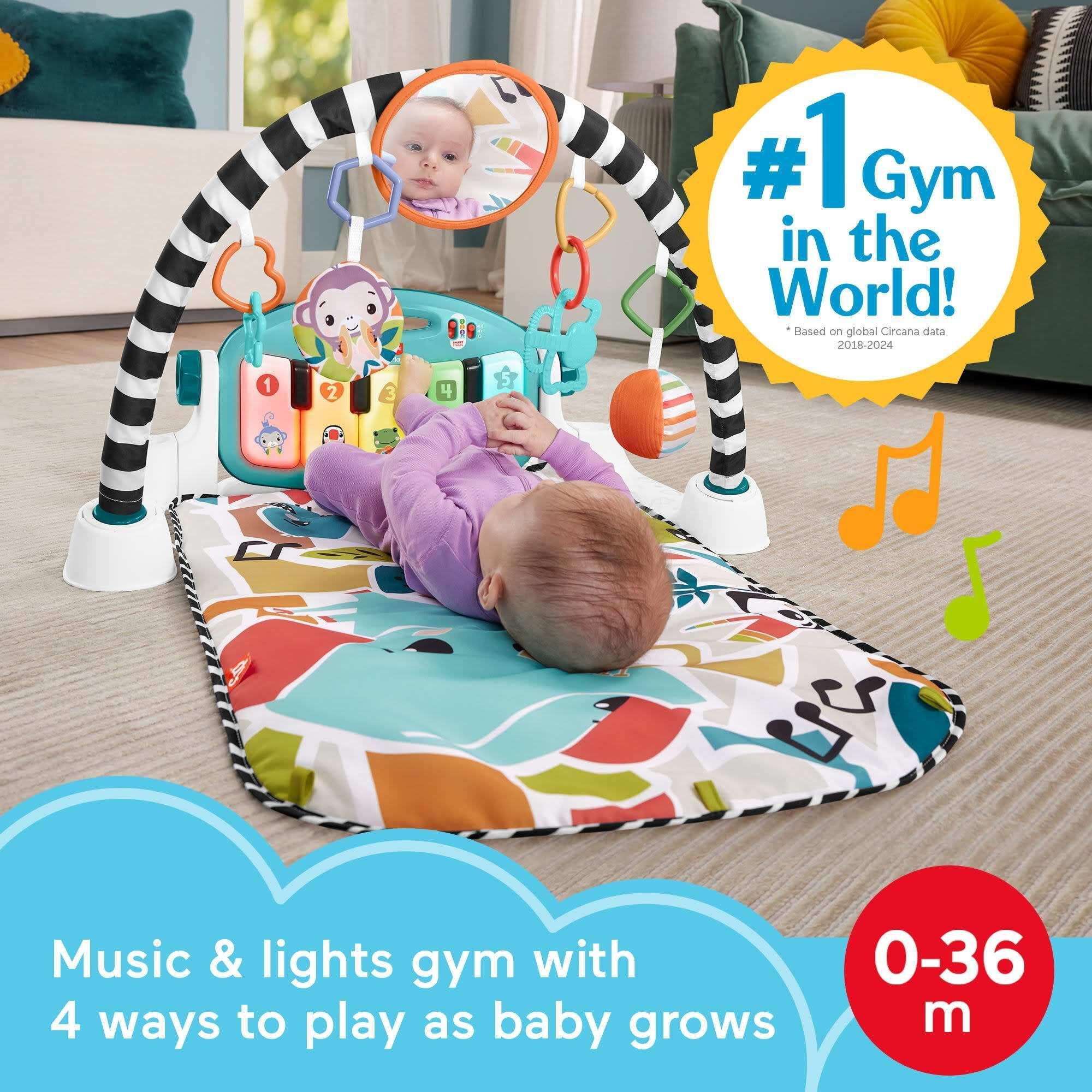 Fisher-Price Glow and Grow Kick & Play Piano Gym Baby Playmat with Musical Learning Toy, Blue - Image 2