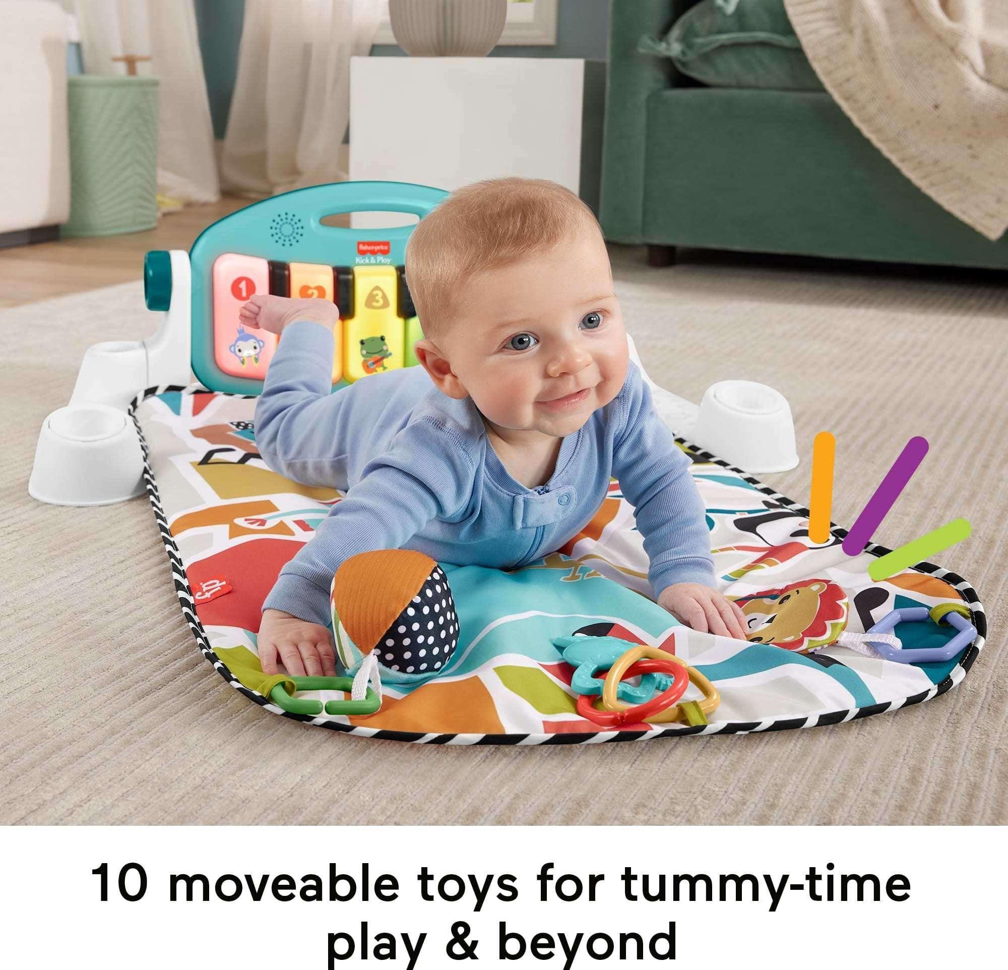 Fisher-Price Glow and Grow Kick & Play Piano Gym Baby Playmat with Musical Learning Toy, Blue - Image 3